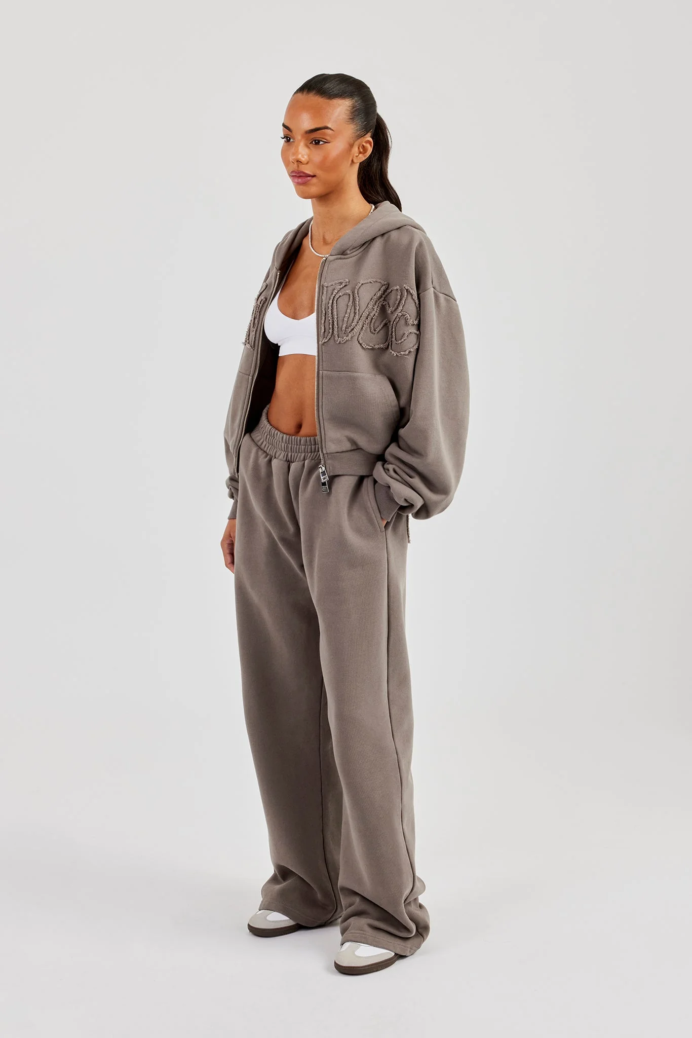 Washed Applique Logo Wide Leg Jogger - Grey - Image 3