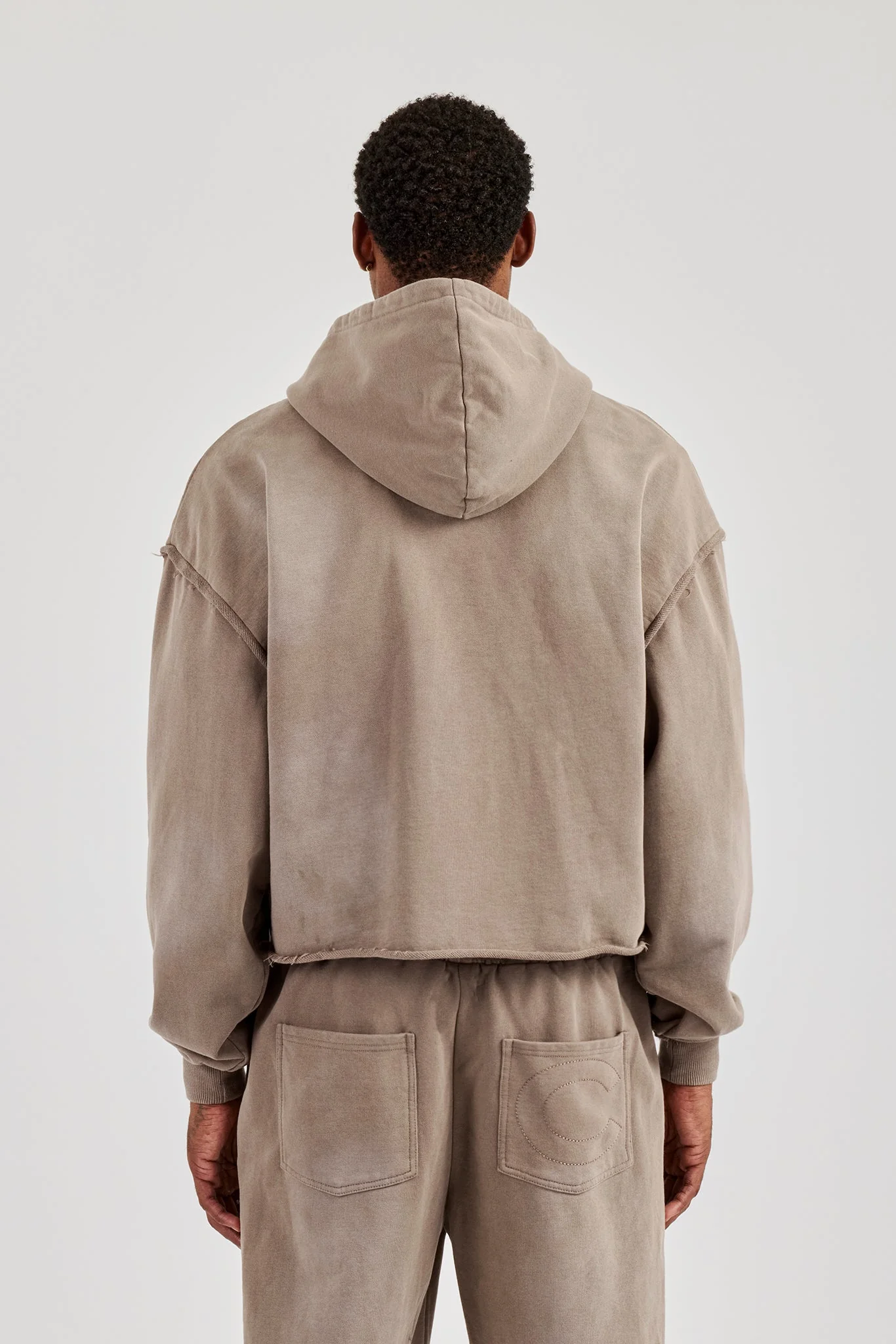 Washed Applique Zip Through Hoodie - Brown - Image 3