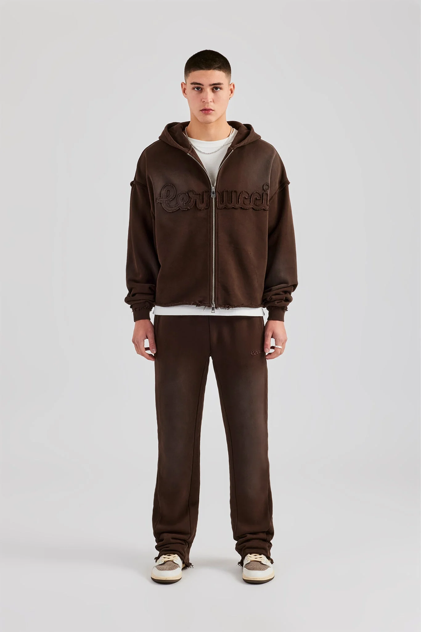 Washed Applique Zip Through Tracksuit - Chocolate - Image 8