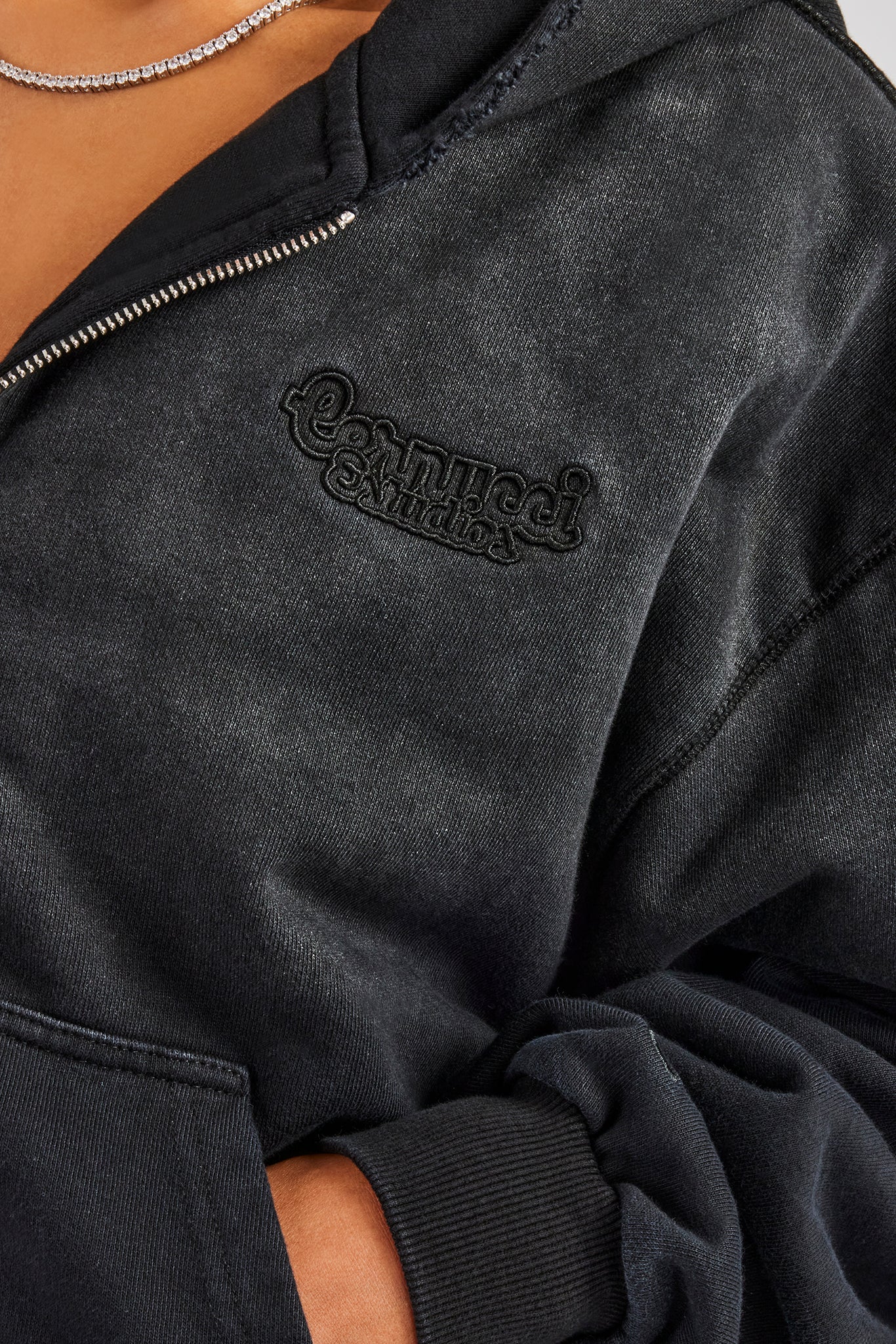 Washed Boxy Fit Zip Through Tracksuit - Black - Image 6
