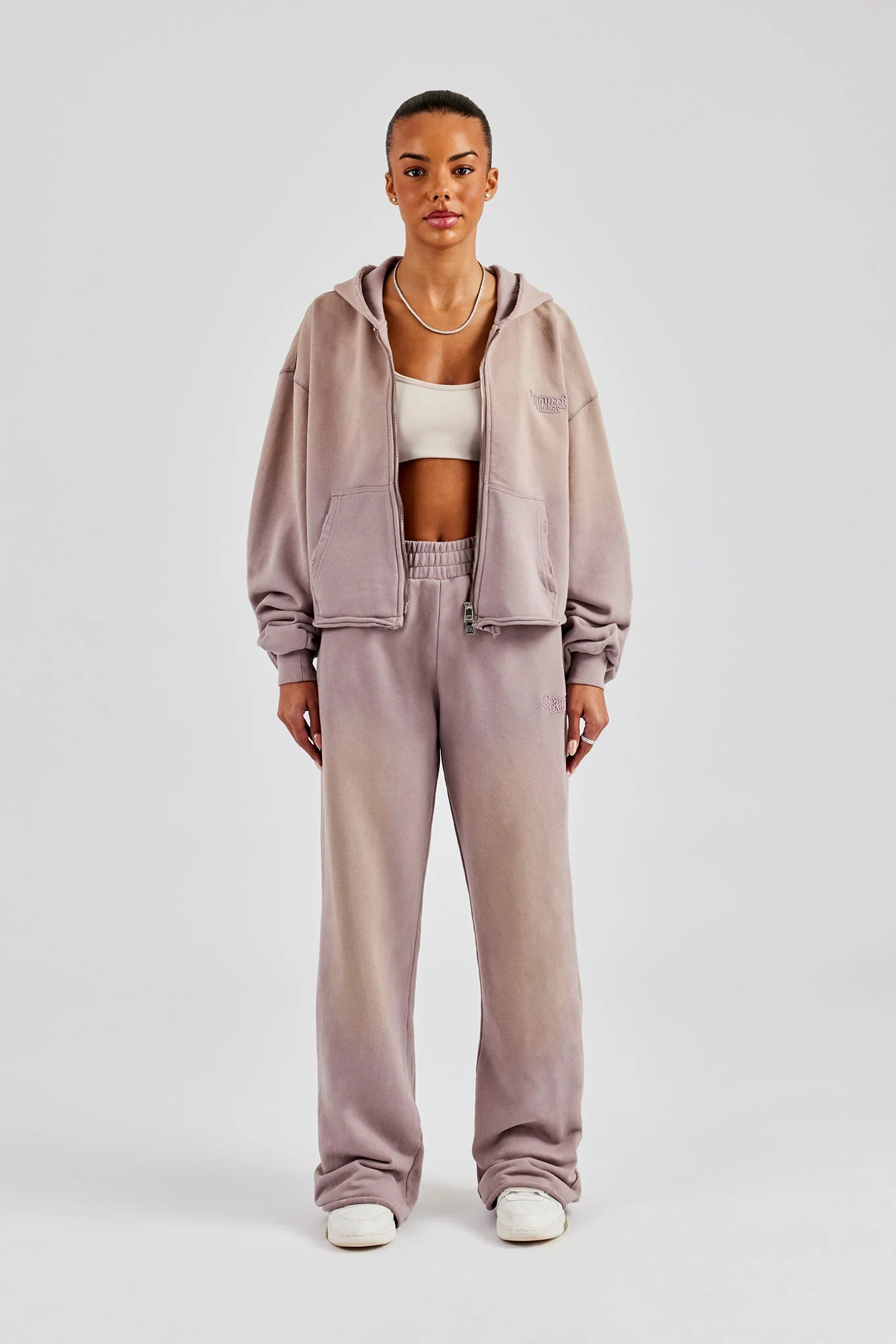 Washed Boxy Fit Zip Through Tracksuit - Mauve - Image 3