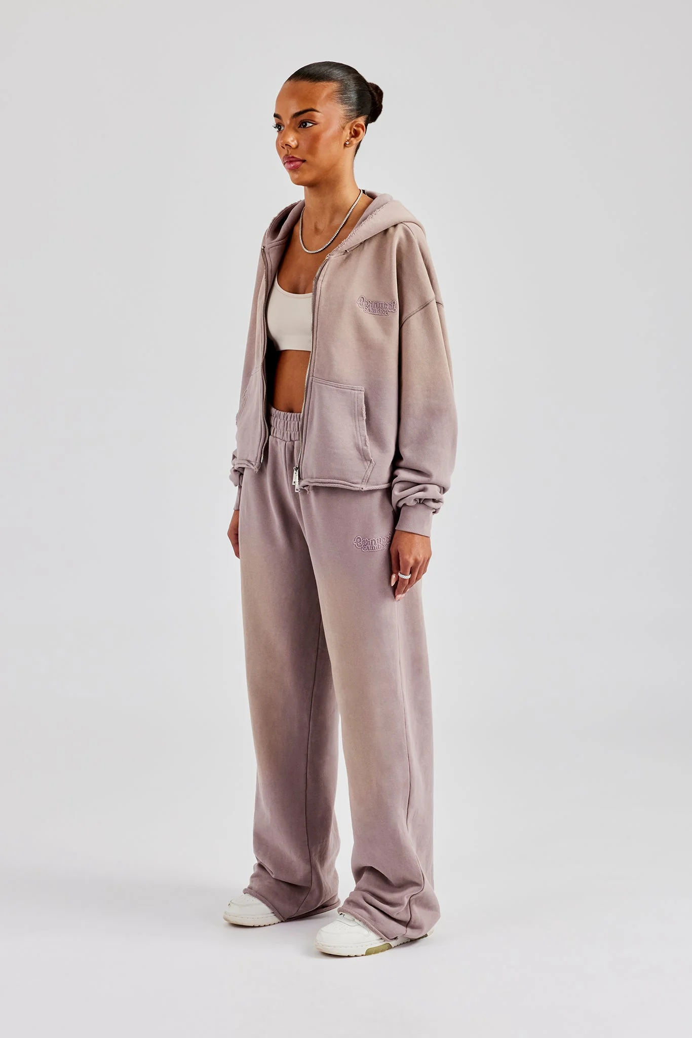 Washed Boxy Fit Zip Through Tracksuit - Mauve - Image 4