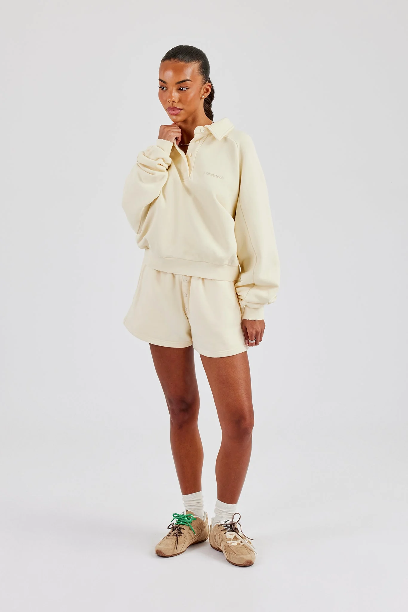 Washed Button Detail Jersey Short - Butter Yellow - Image 2