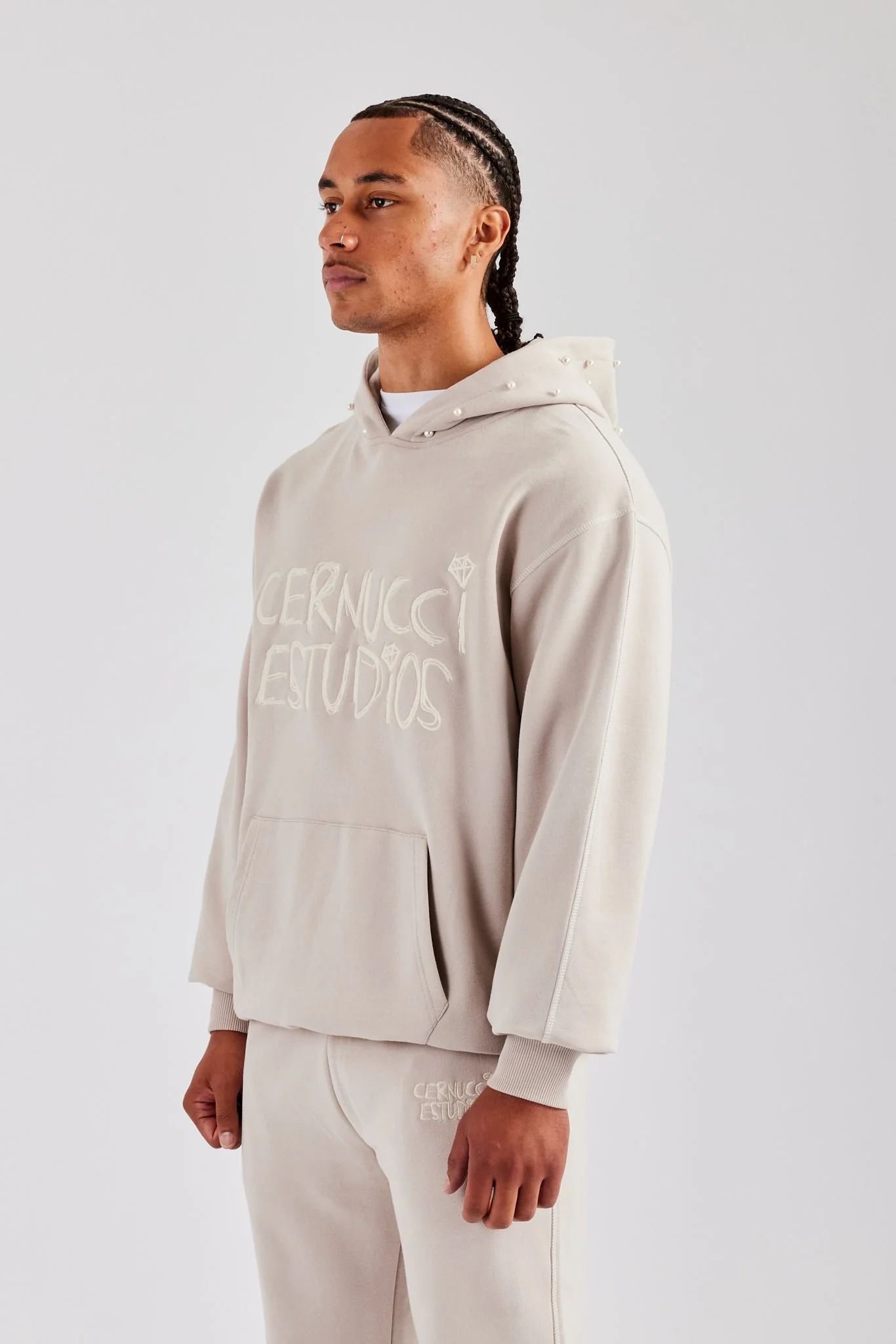 Washed Contrast Stitch Tracksuit - Stone - Image 3