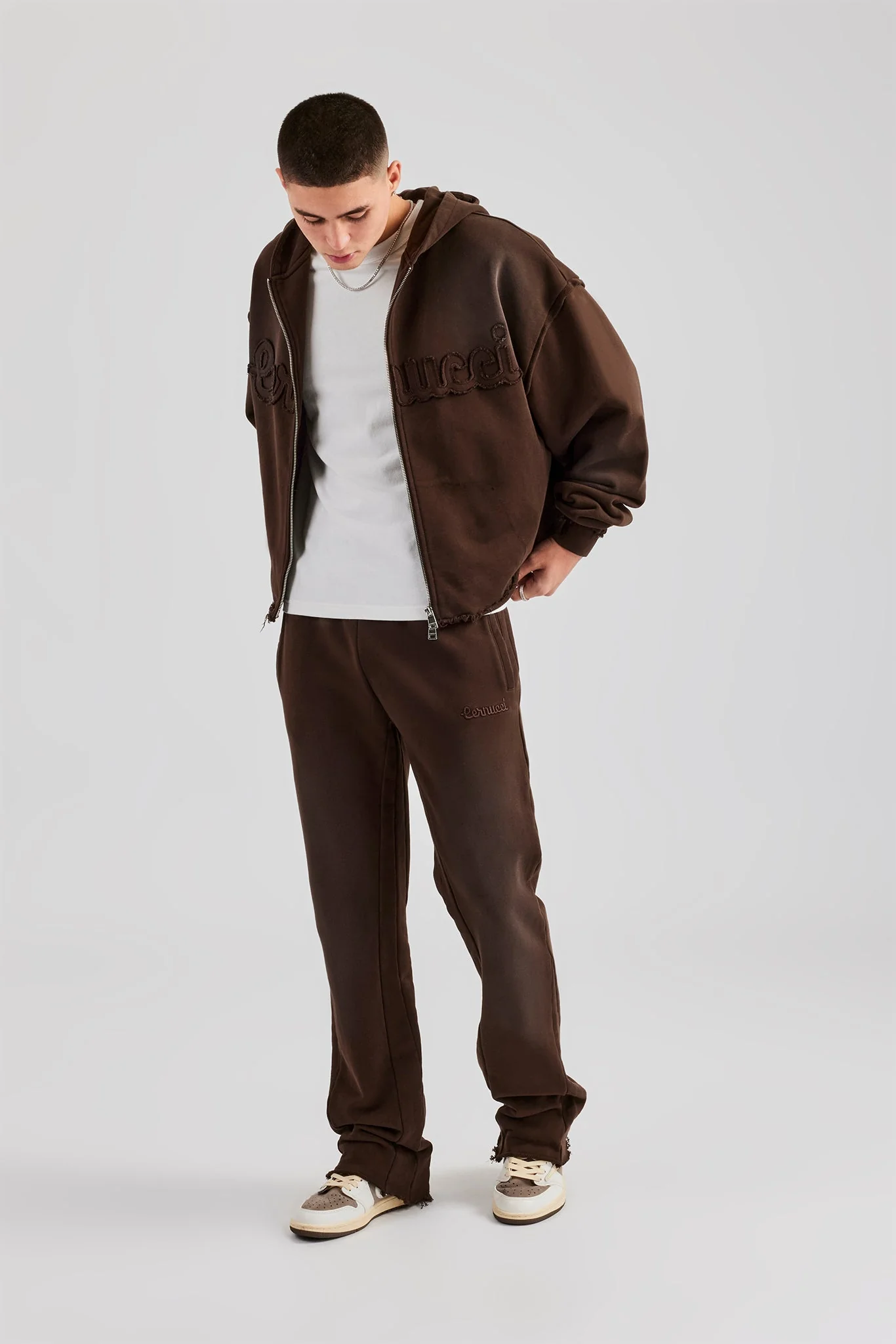 Washed Flare Fit Panelled Jogger - Chocolate - Image 2