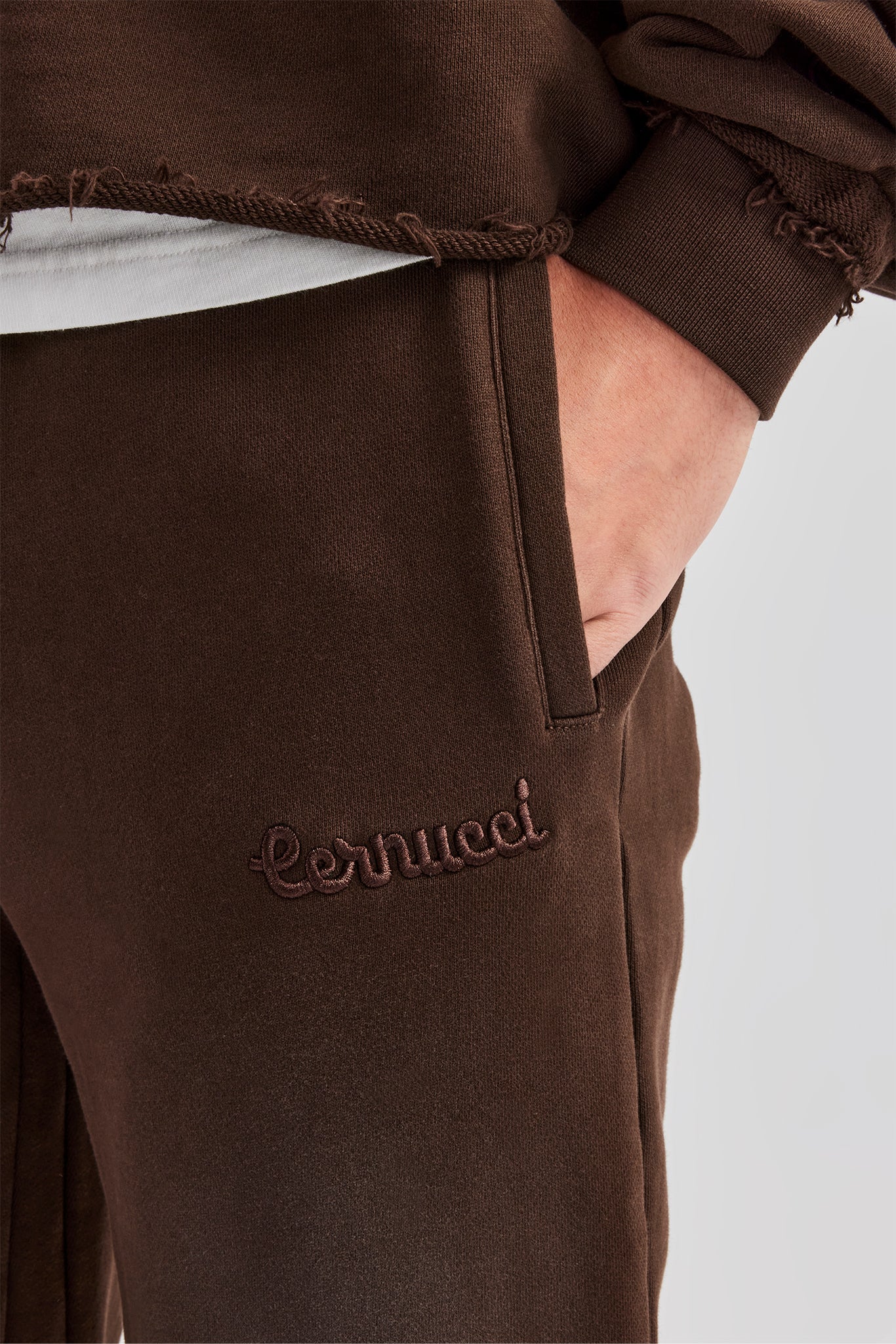 Washed Flare Fit Panelled Jogger - Chocolate - Image 3