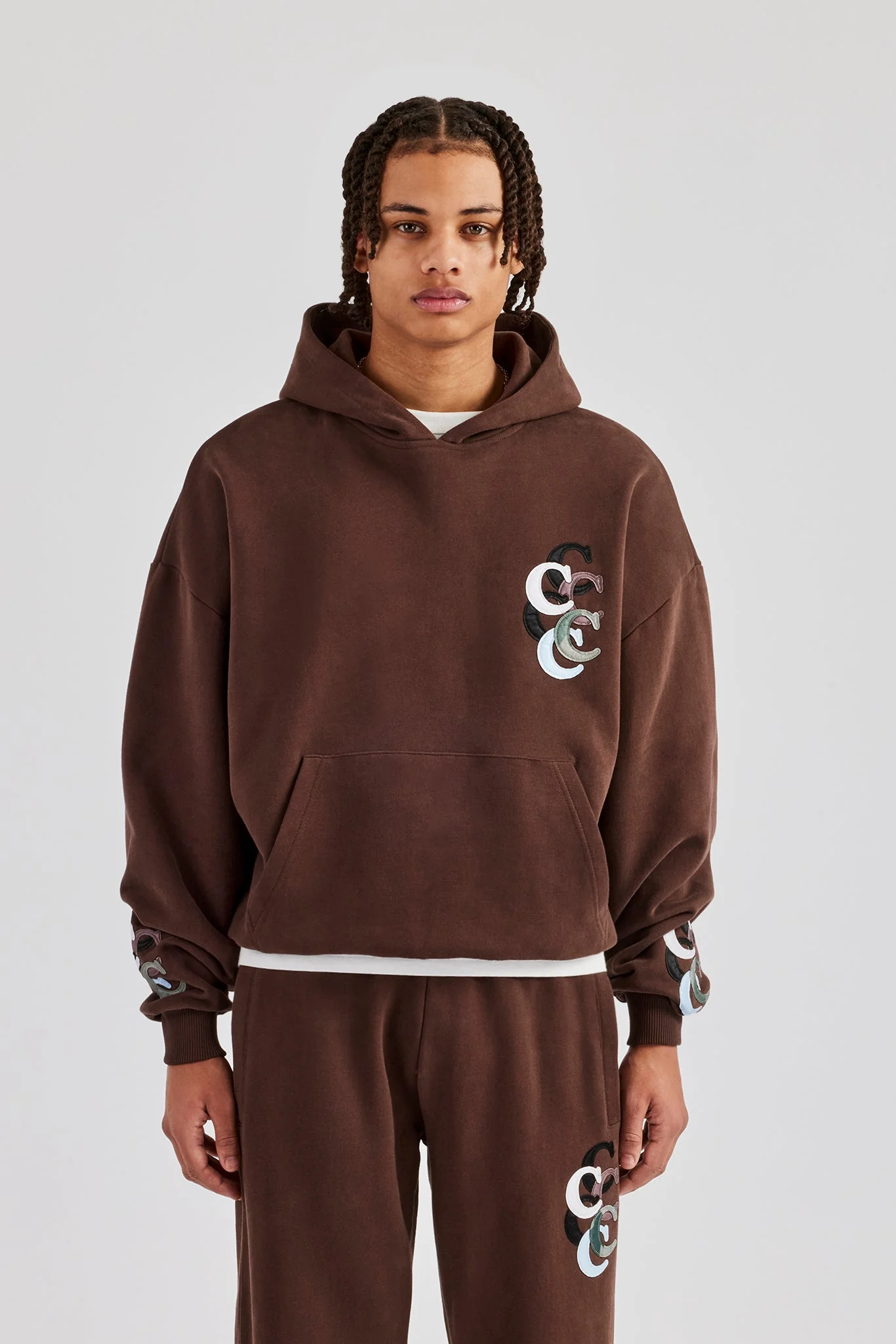 Washed Layered Applique Tracksuit - Chocolate - Image 2