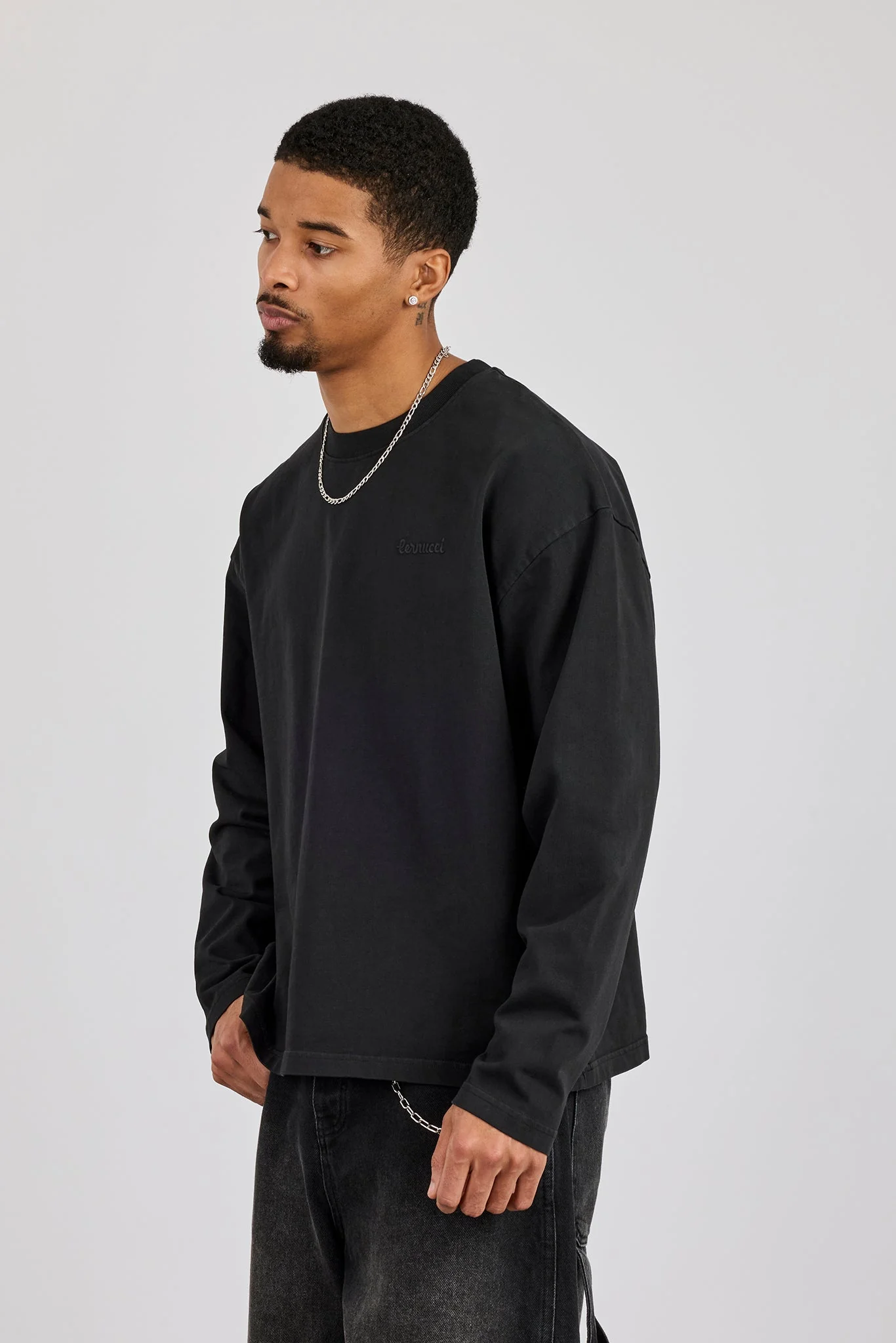Washed Long Sleeve T-Shirt - Black - Image 2