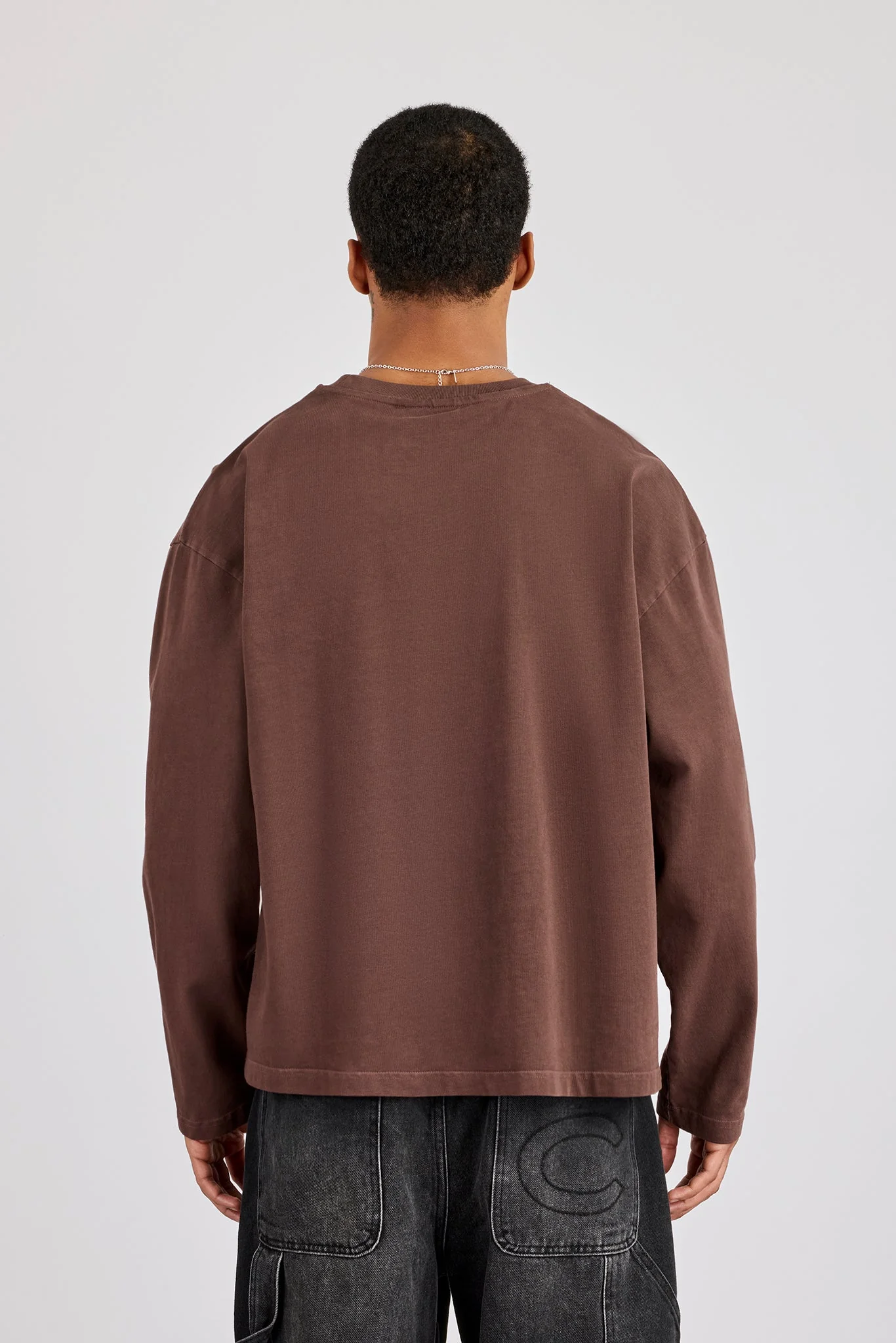 Washed Long Sleeve T-Shirt - Chocolate - Image 3