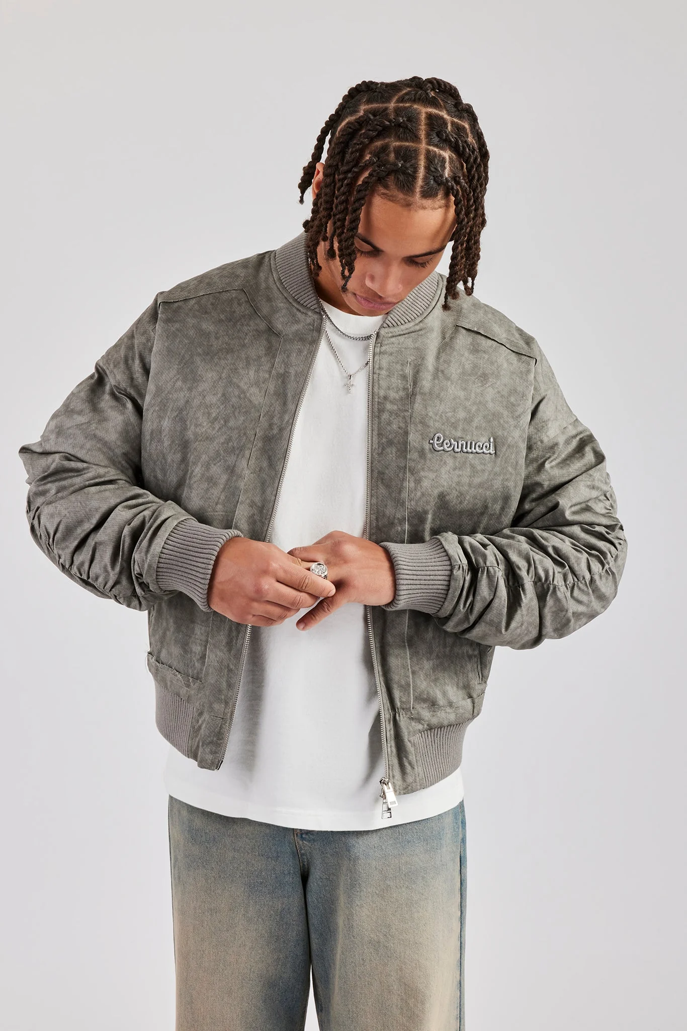 Washed Nylon Bomber Jacket - Acid Wash - Image 2