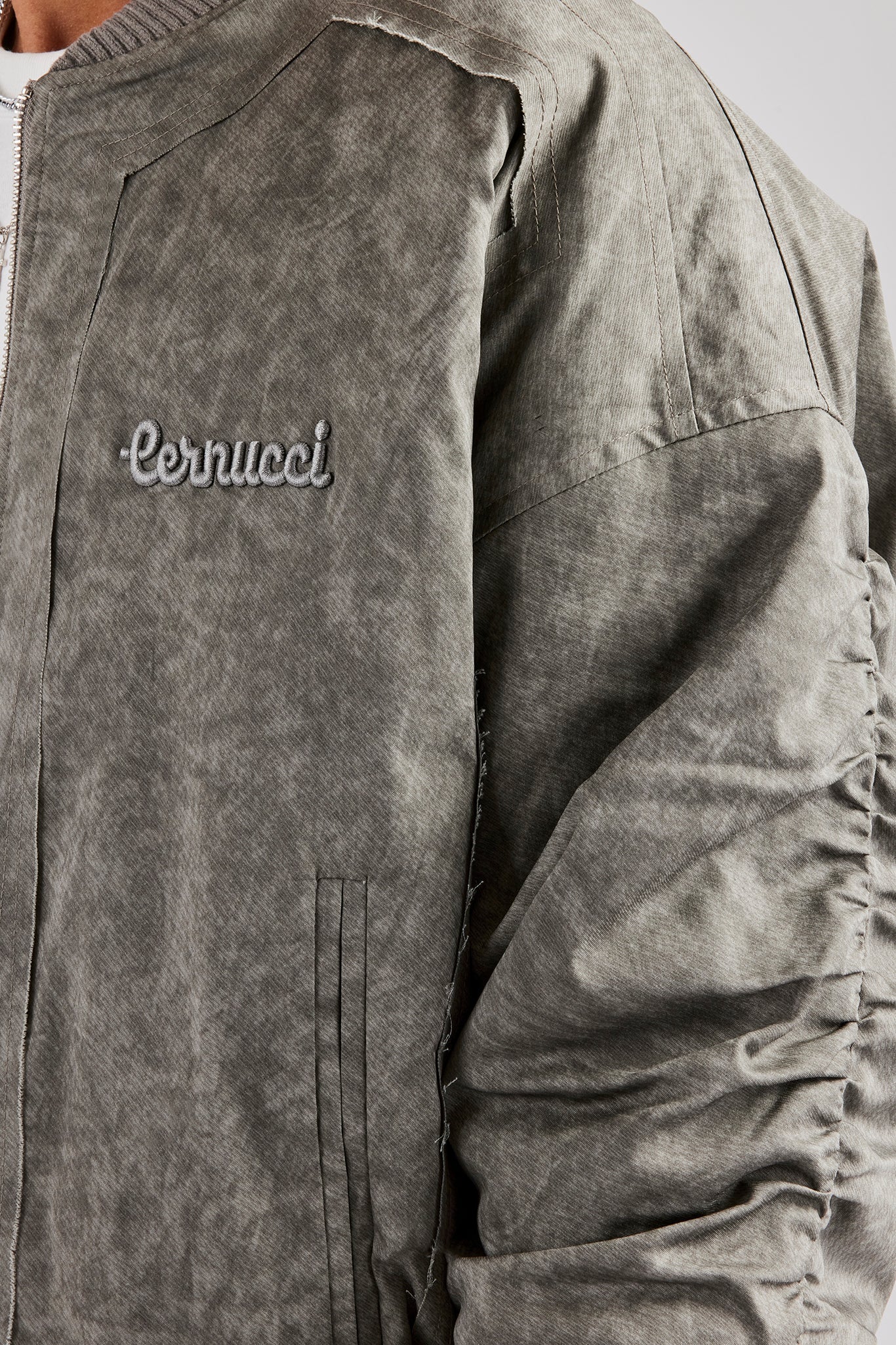 Washed Nylon Bomber Jacket - Acid Wash - Image 4