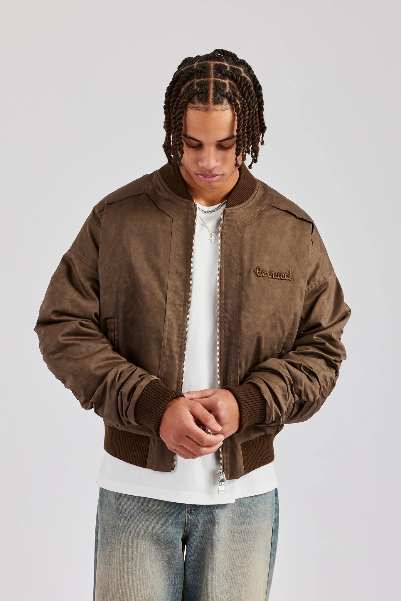 Washed Nylon Bomber Jacket - Chocolate - Image 2