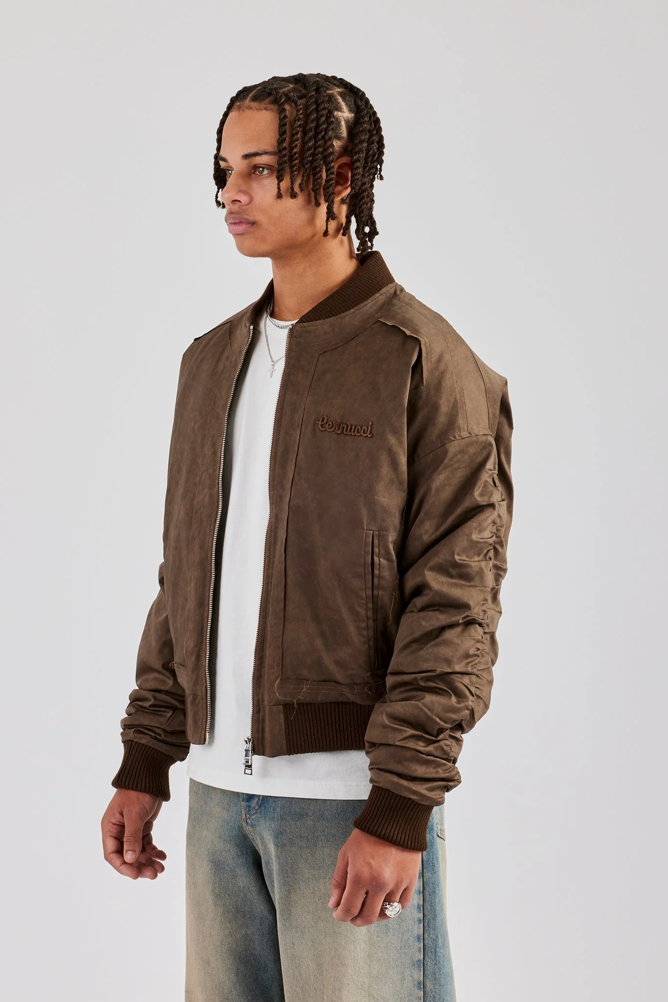 Washed Nylon Bomber Jacket - Chocolate - Image 4