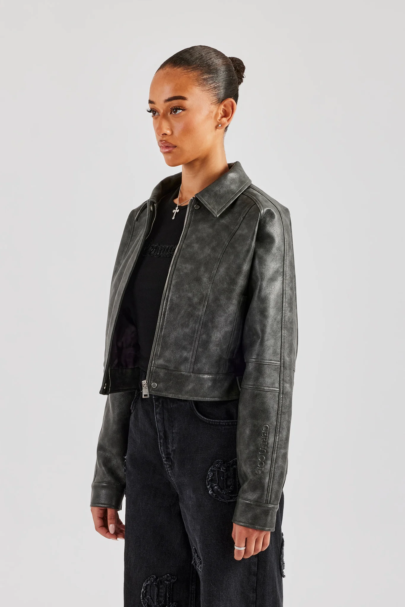 Washed Oversized PU Jacket - Charcoal - Image 4