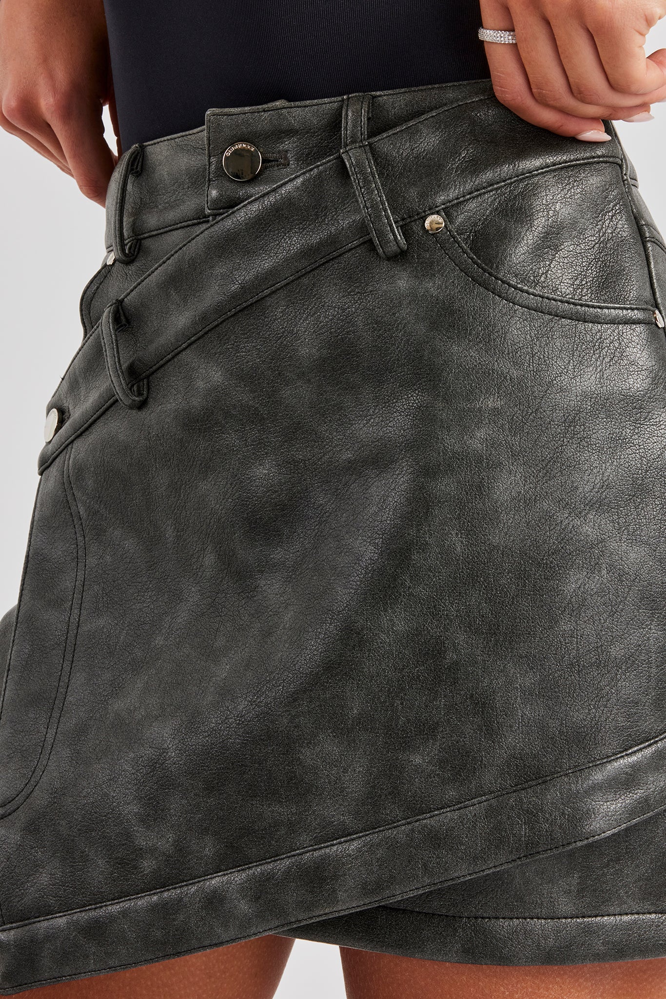 Washed PU Mini Skirt - Charcoal - Image 3