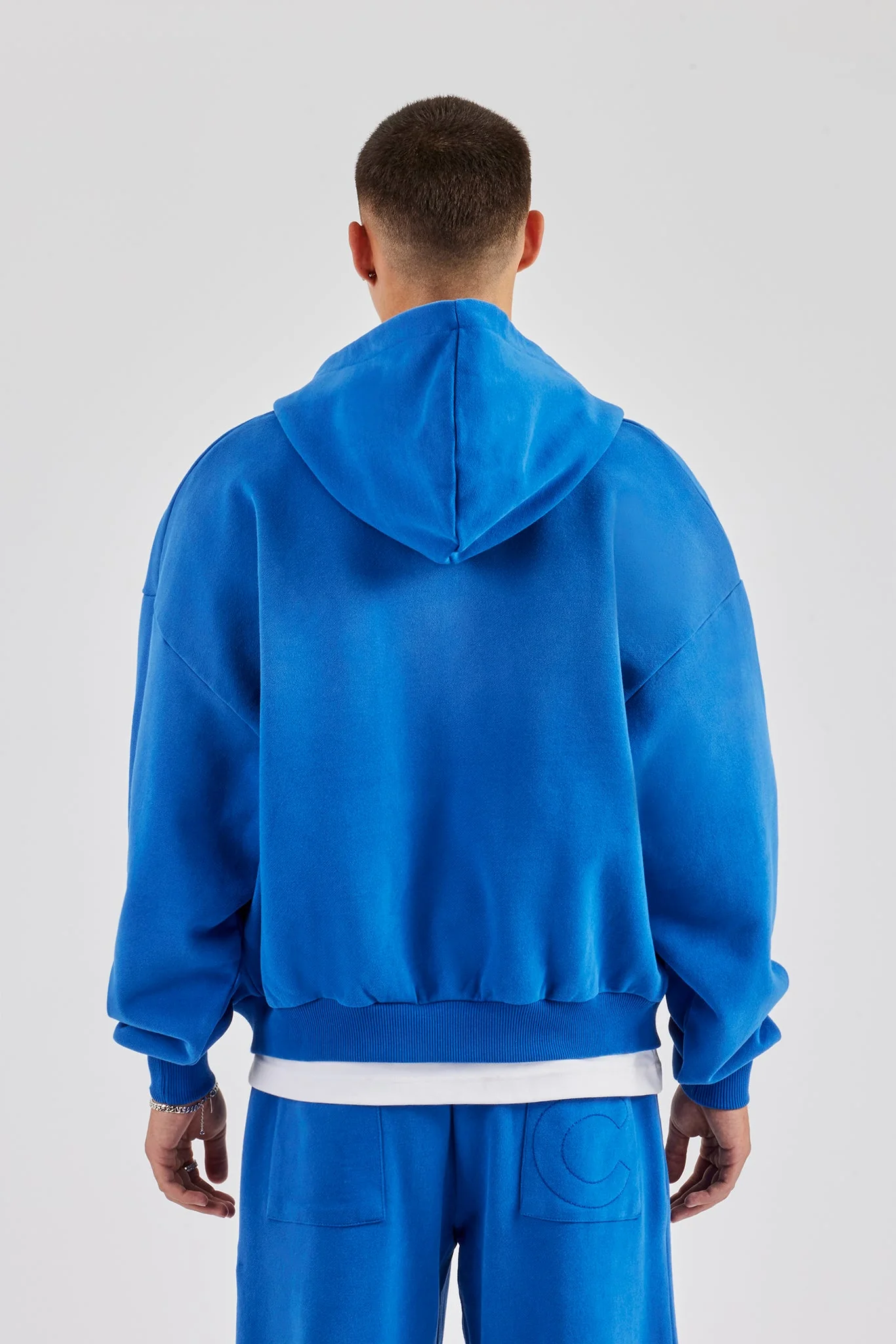 Washed Rhinestone C Zip Through Hoodie - Washed Blue - Image 3