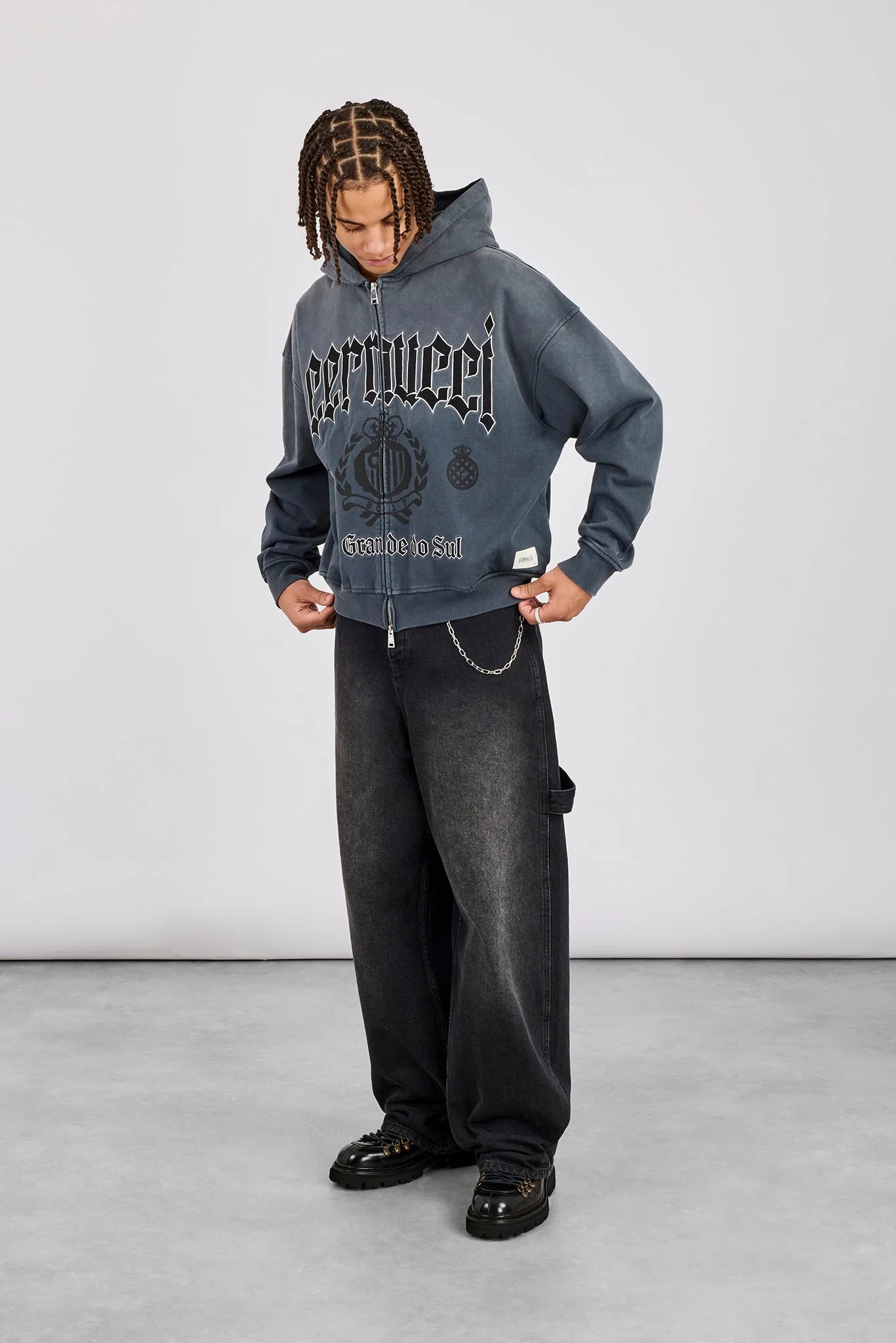 Washed Rio Grande do Sul Zip Hoodie - Charcoal - Image 2