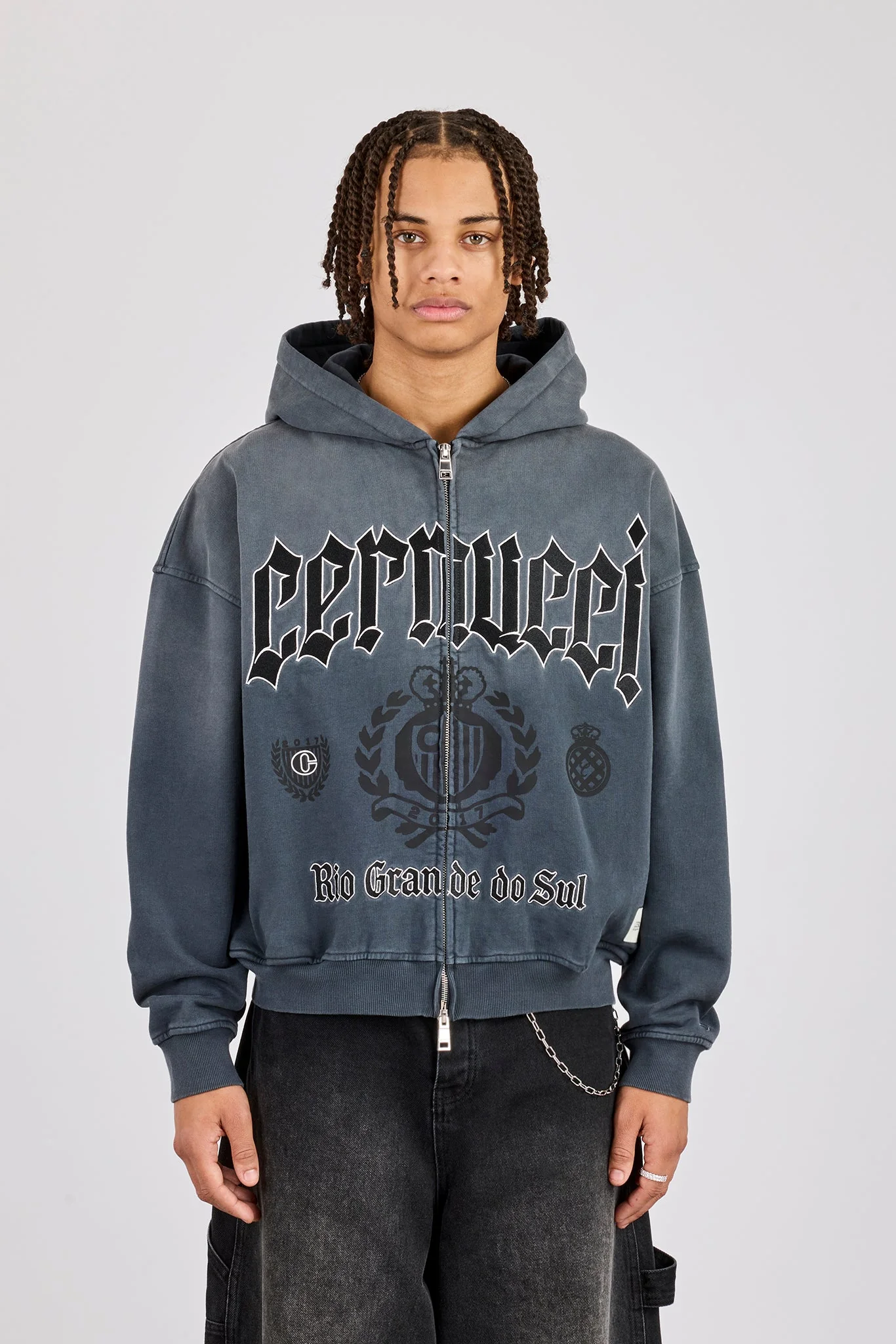 Washed Rio Grande do Sul Zip Hoodie - Charcoal - Image 4