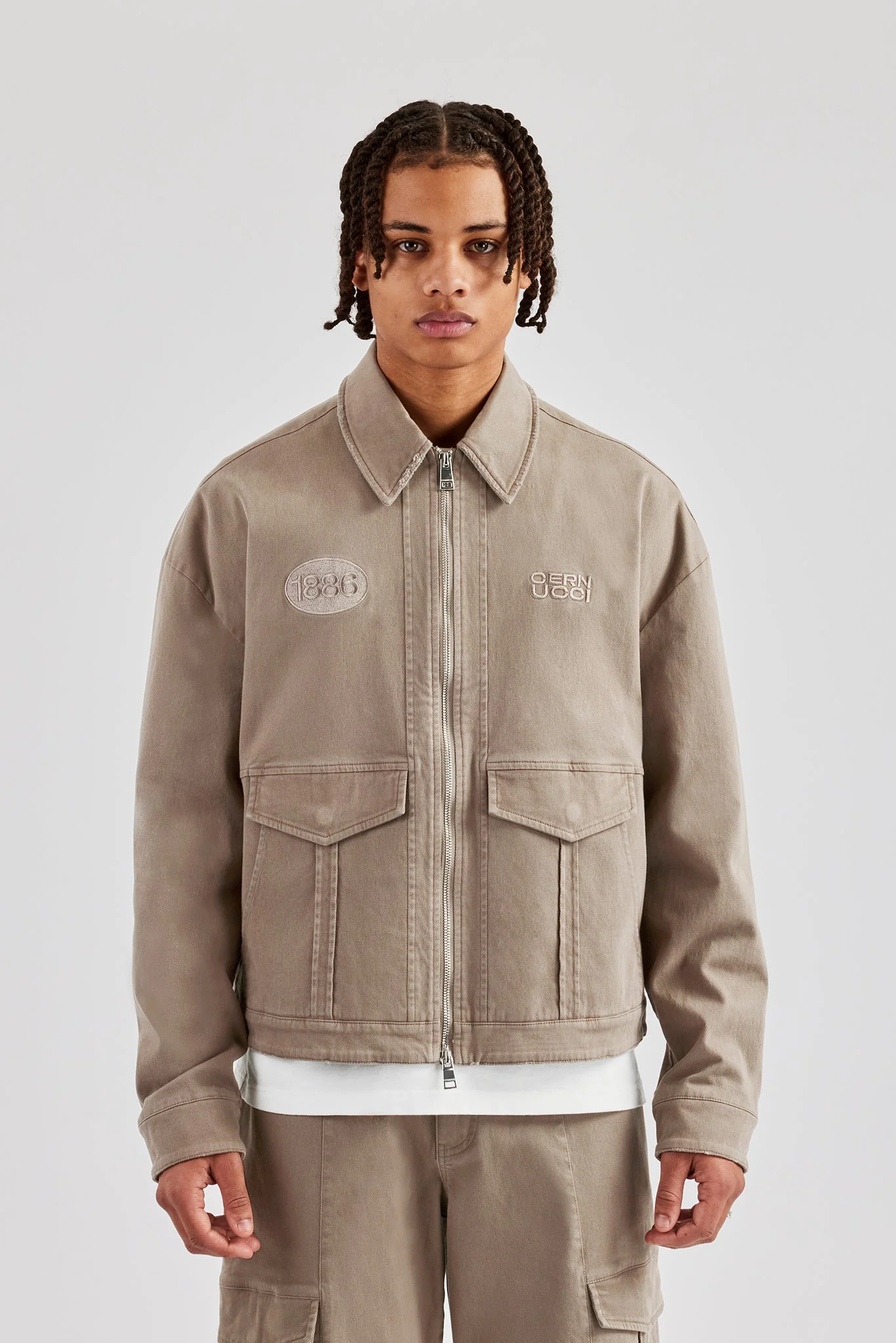 Washed Twill Harrington Jacket - Brown - Image 2