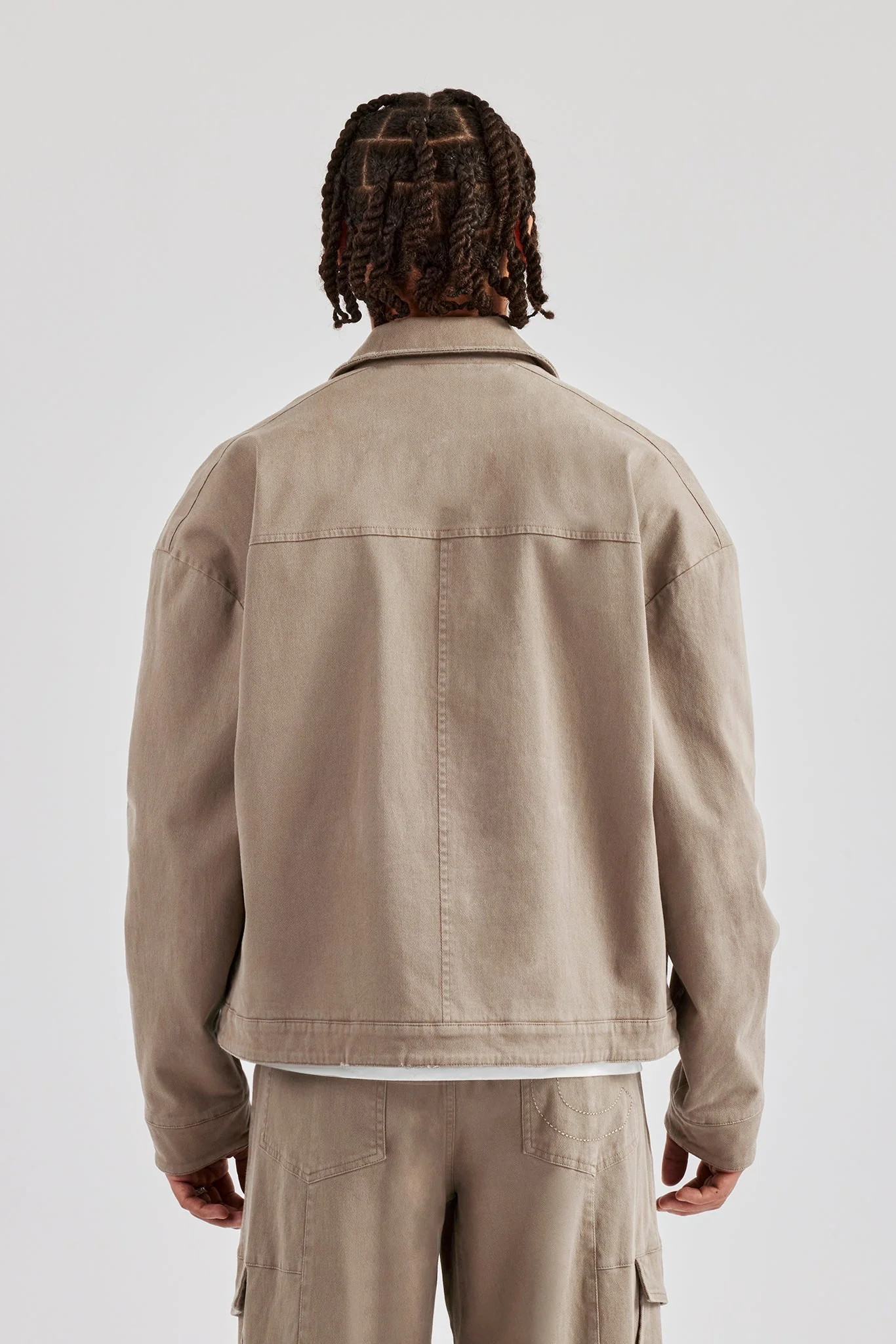 Washed Twill Harrington Jacket - Brown - Image 4