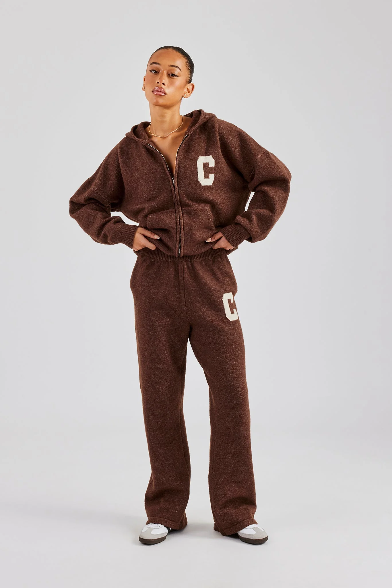Wide Leg Knitted Jogger - Chocolate - Image 4