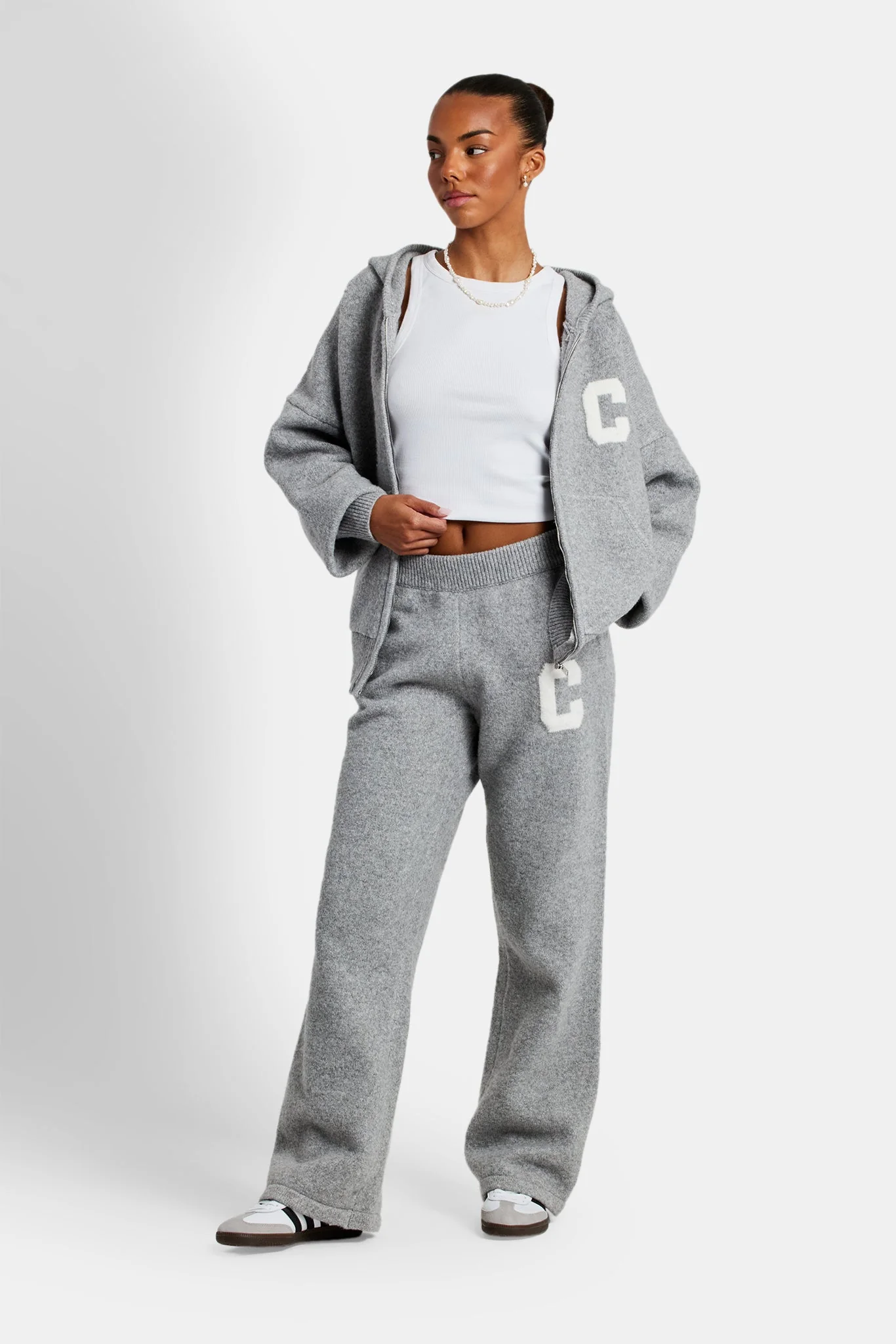 Wide Leg Knitted Jogger - Grey - Image 3