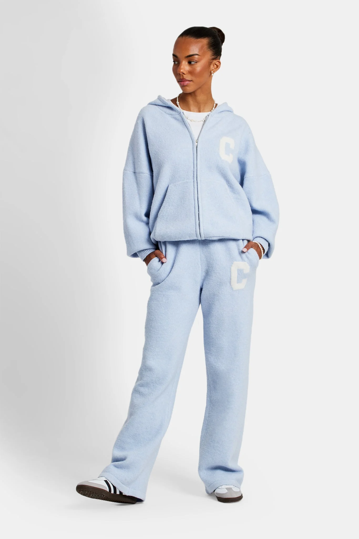 Wide Leg Knitted Jogger - Light Blue - Image 4