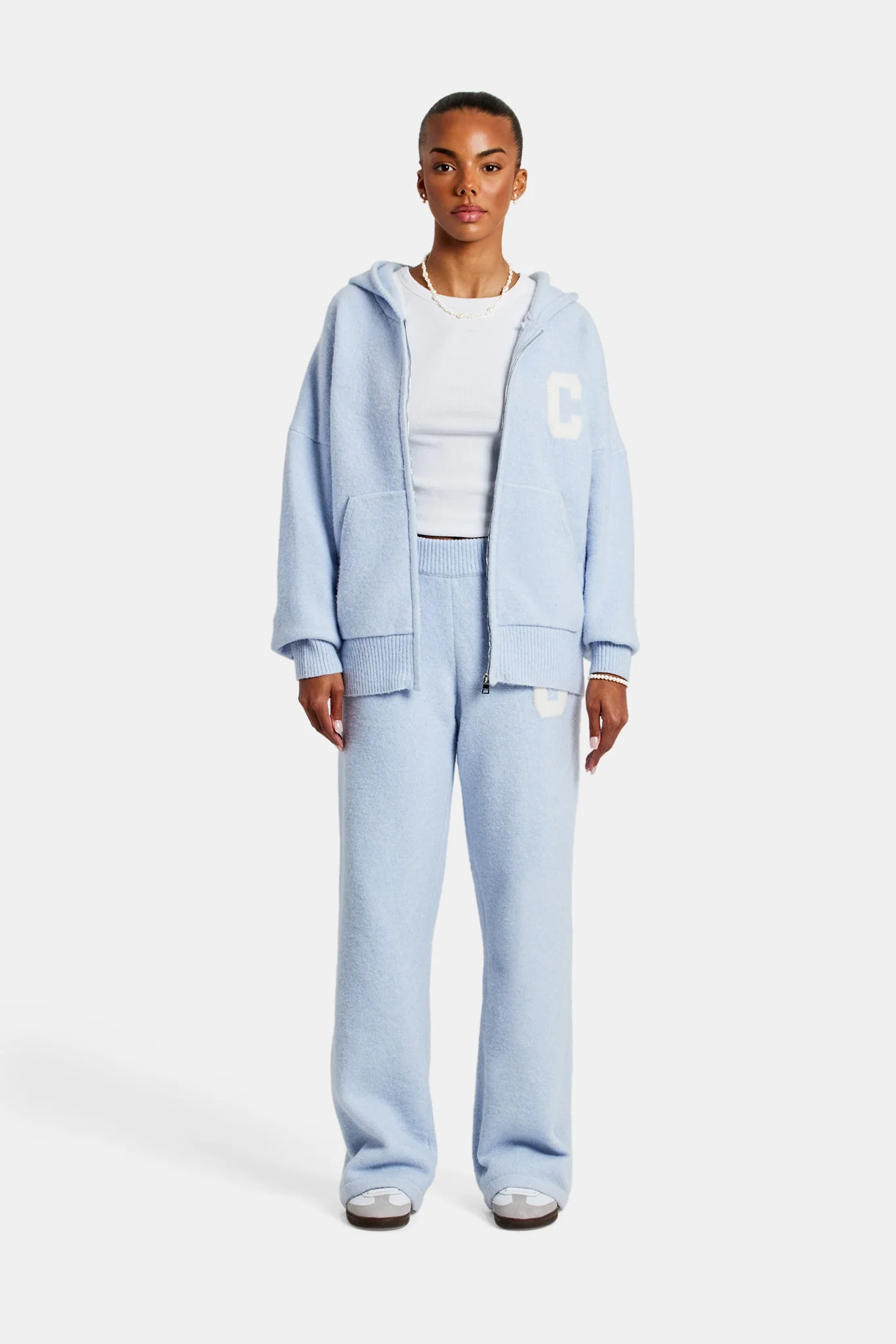 Wide Leg Knitted Jogger - Light Blue - Image 5