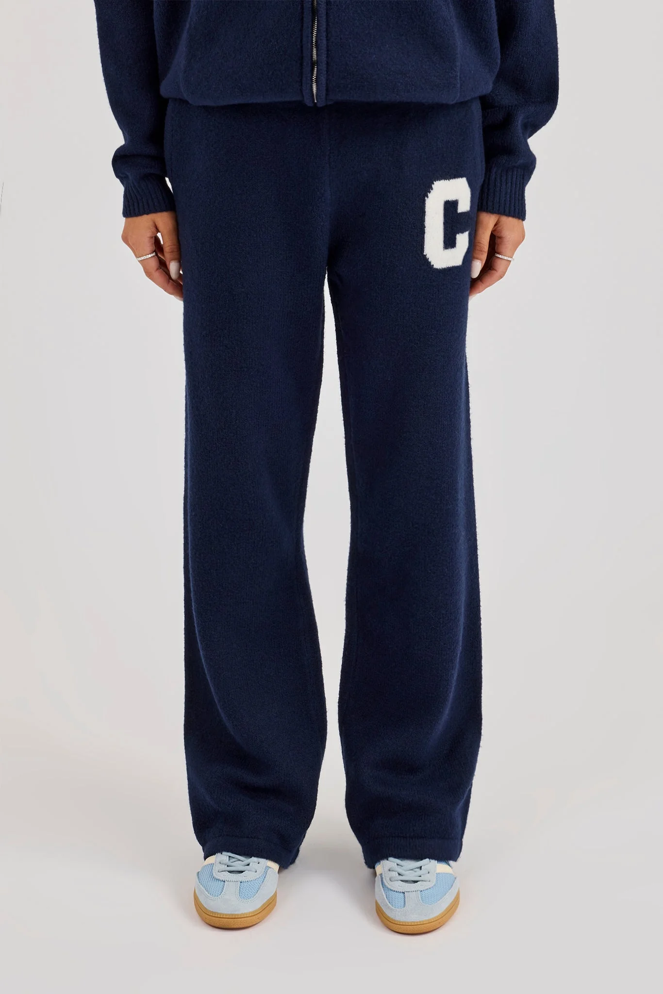 Wide Leg Knitted Jogger - Navy - Image 2