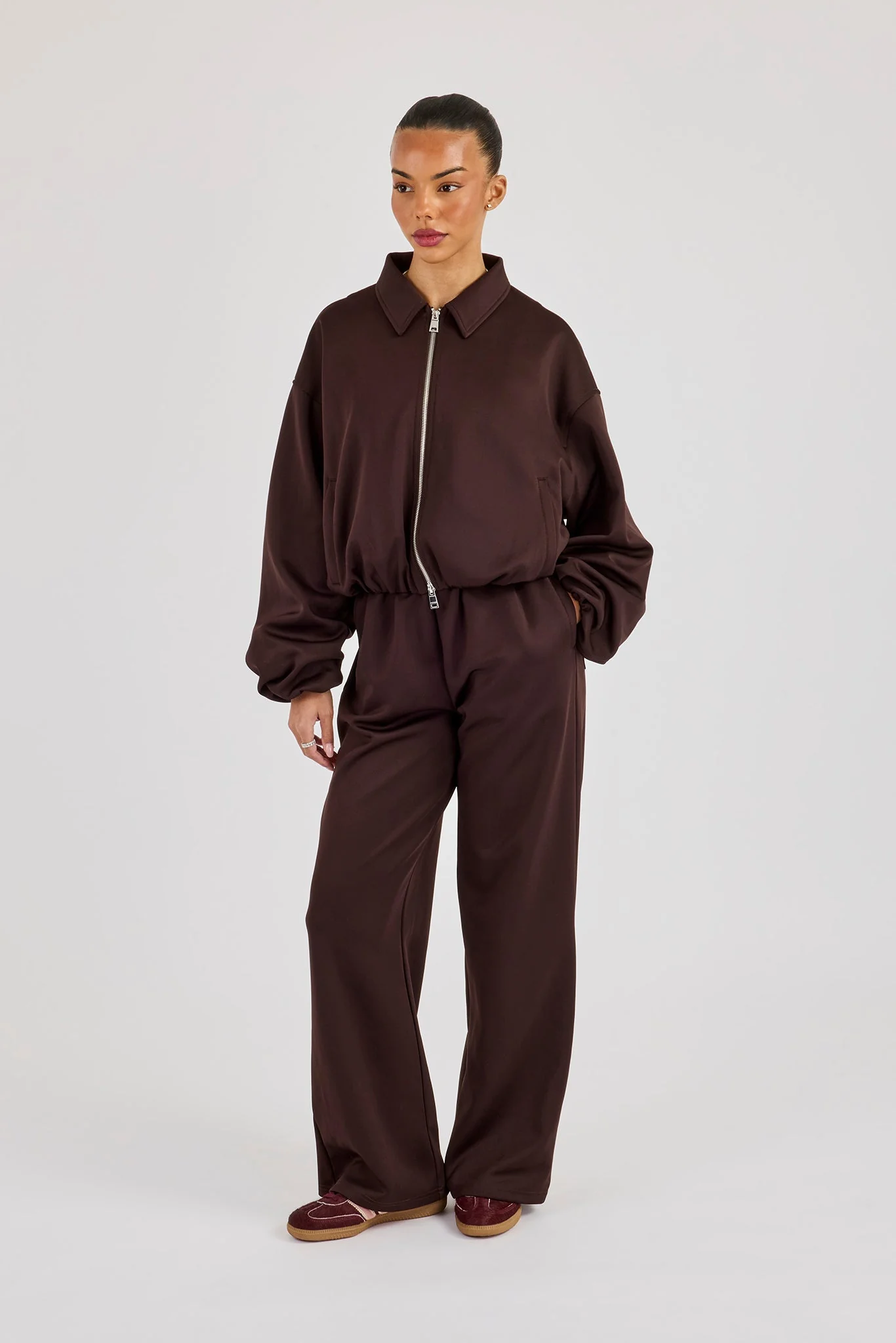 Wide Leg Poly Trouser - Chocolate - Image 3