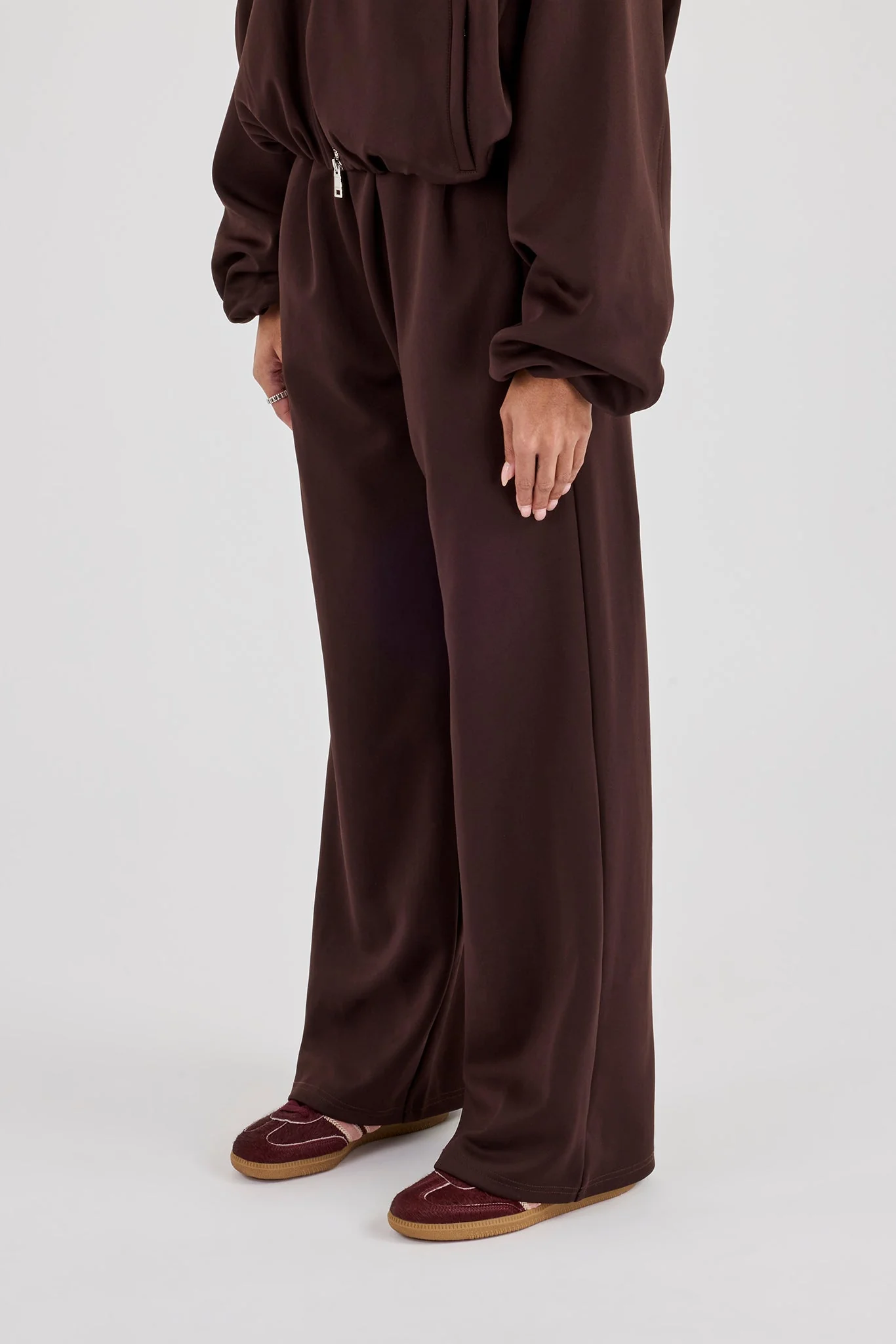 Wide Leg Poly Trouser - Chocolate - Image 4