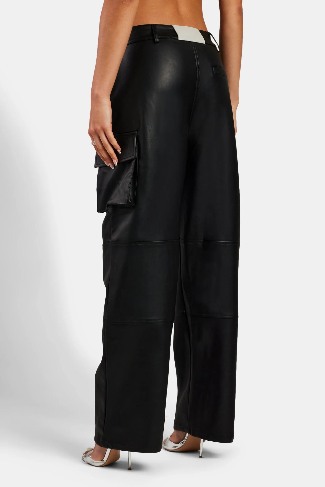 Wide Leg Faux Leather Cargo Trouser - Black - Image 2