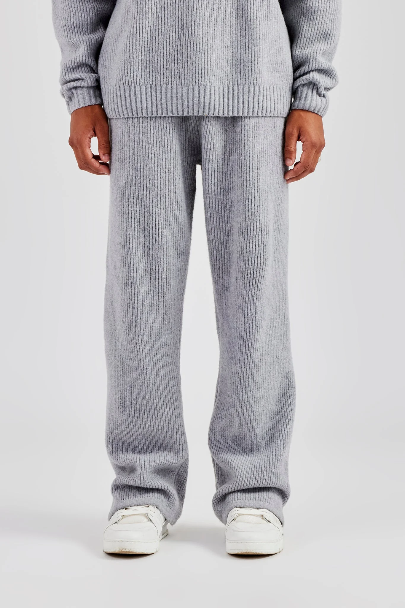 Straight Leg Split Hem Knit Jogger - Grey - Image 3