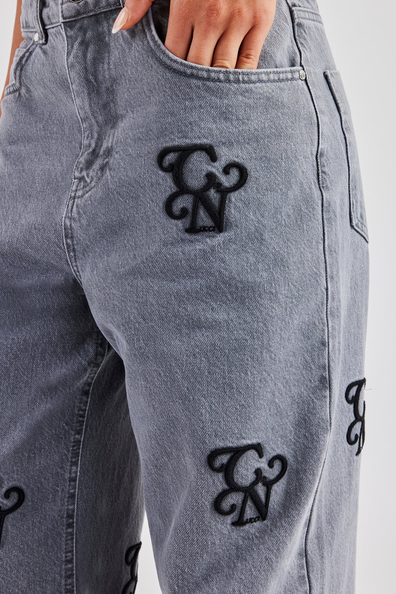 Womens Baggy Fit Branded Denim Jean - Washed Grey - Image 2