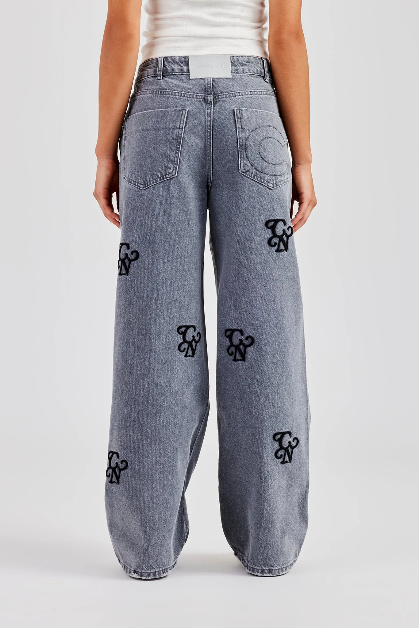 Womens Baggy Fit Branded Denim Jean - Washed Grey - Image 4