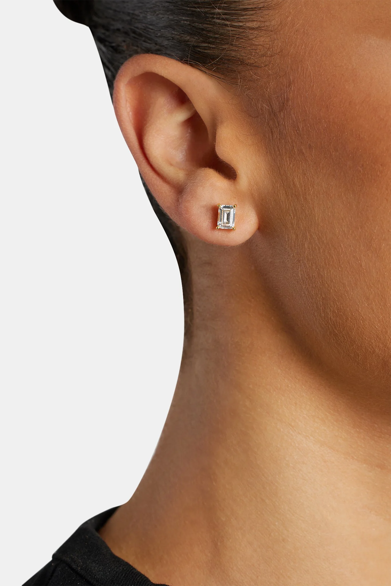 Womens Baguette Stone Stud Earrings - Gold - Image 2