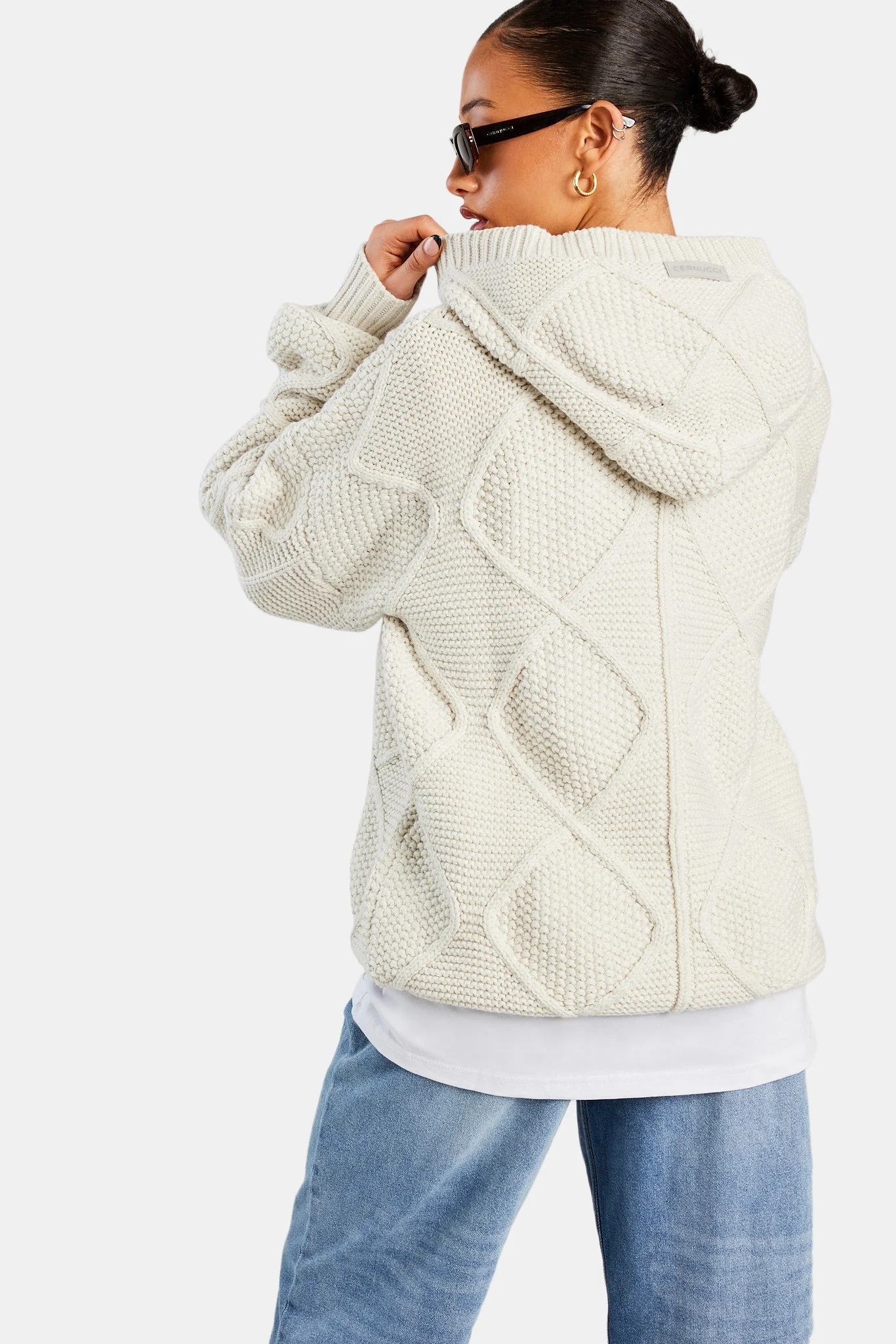 Womens CCC Cable Knit Varsity Hoodie - Ecru - Image 2