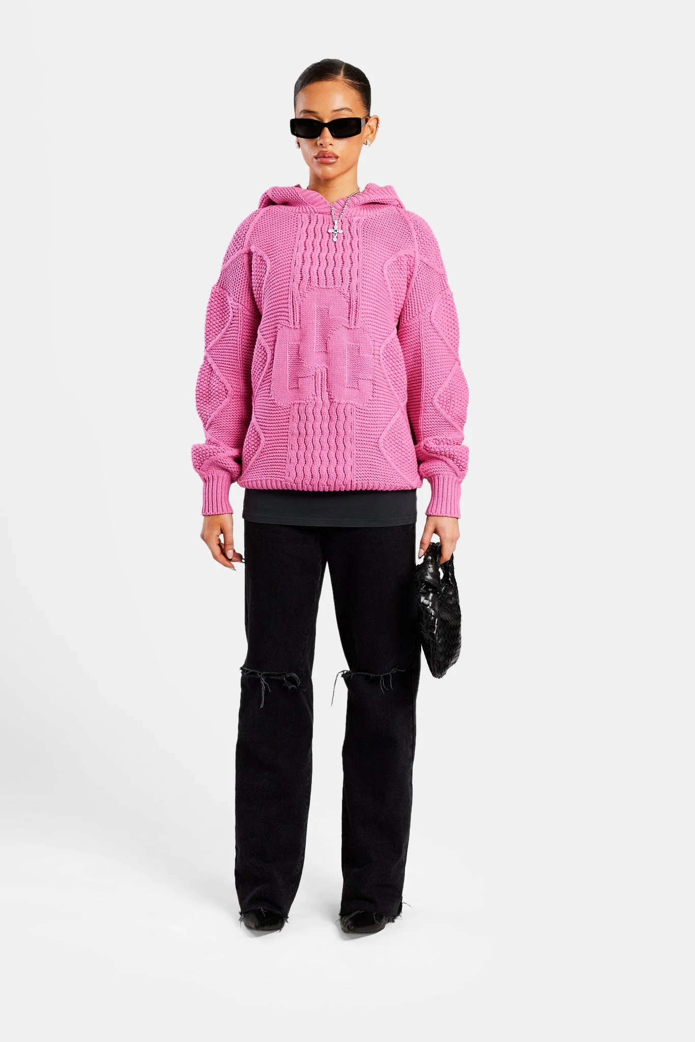 Womens CCC Cable Knit Varsity Hoodie - Pink - Image 2