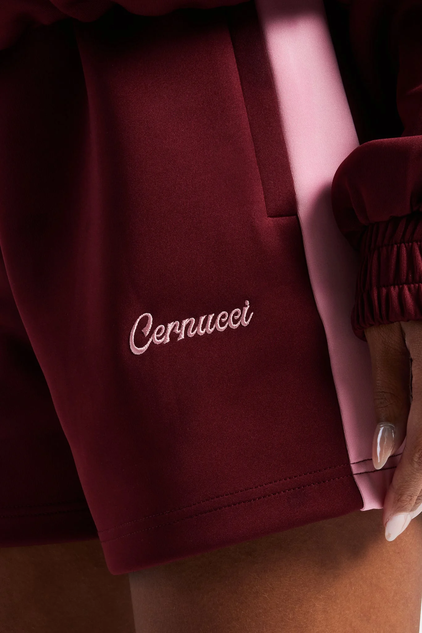 Womens Contrast Panel Shorts - Burgundy - Image 2