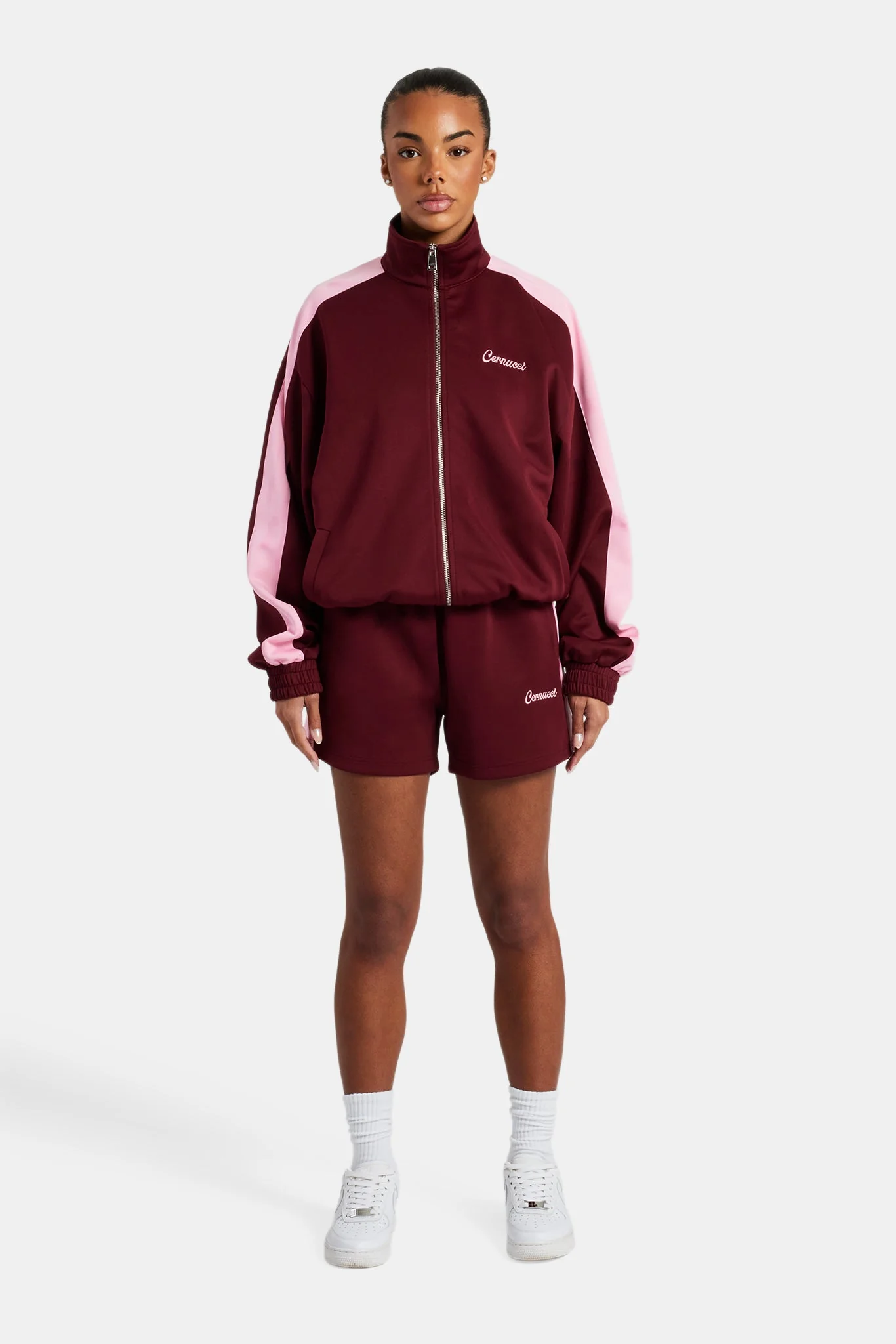 Womens Contrast Panel Shorts - Burgundy - Image 3