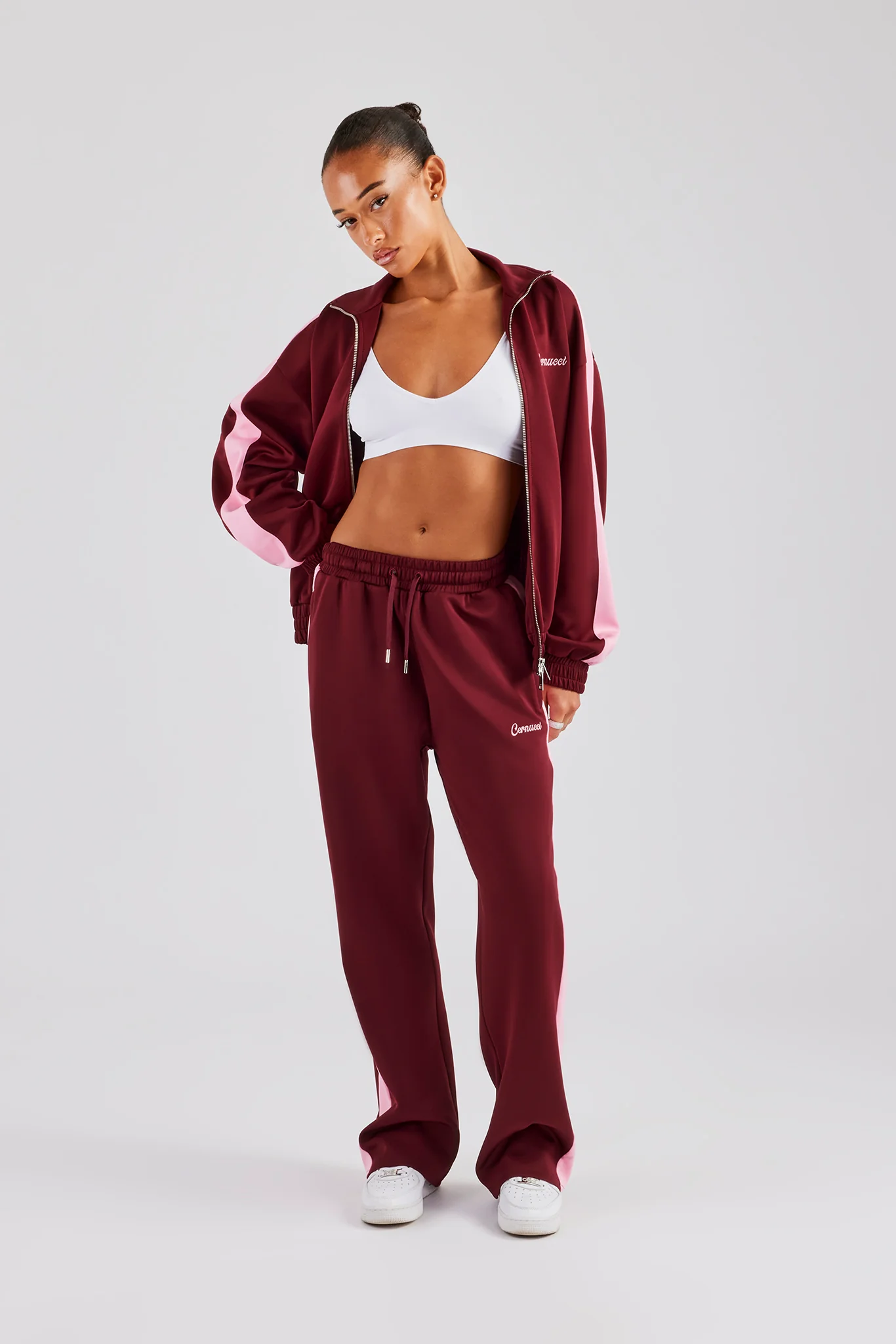 Womens Contrast Panel Track Jacket - Burgundy - Image 2