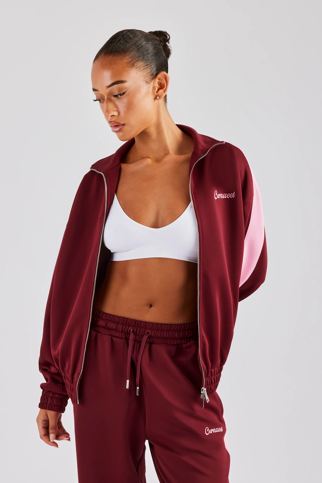 Womens Contrast Panel Track Jacket - Burgundy - Image 4