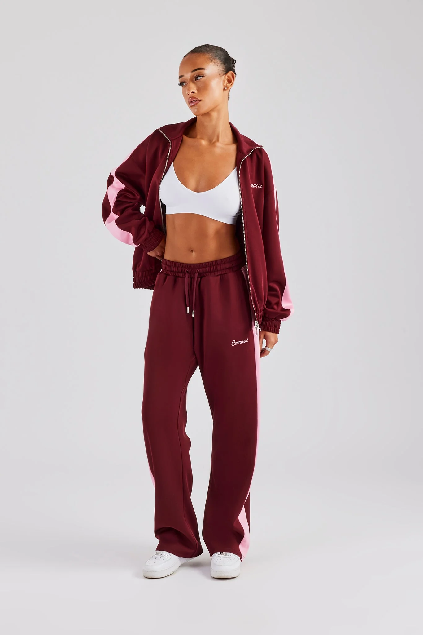 Womens Contrast Panel Track Jacket & Pant - Burgundy - Image 3