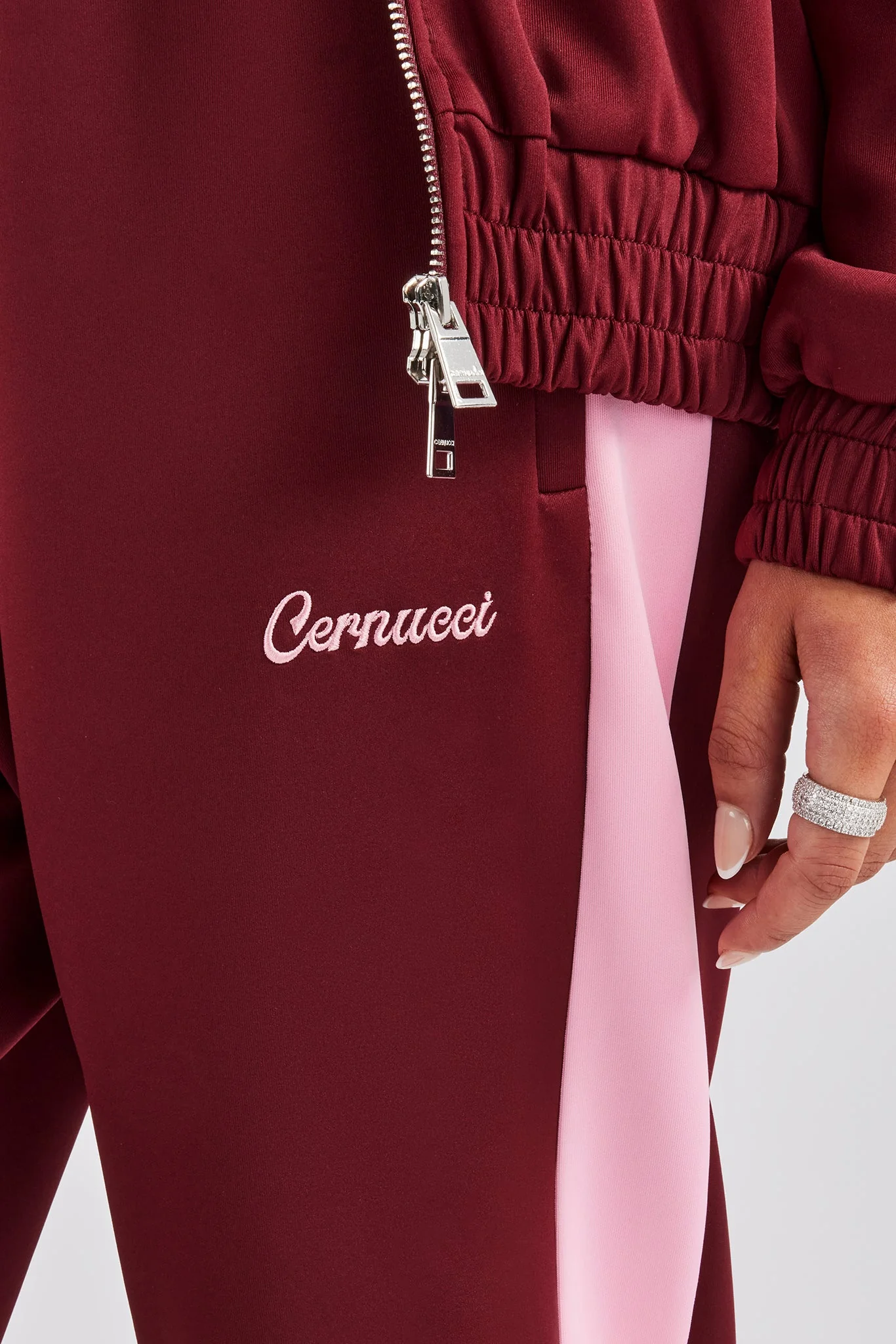 Womens Contrast Panel Track Jacket & Pant - Burgundy - Image 5