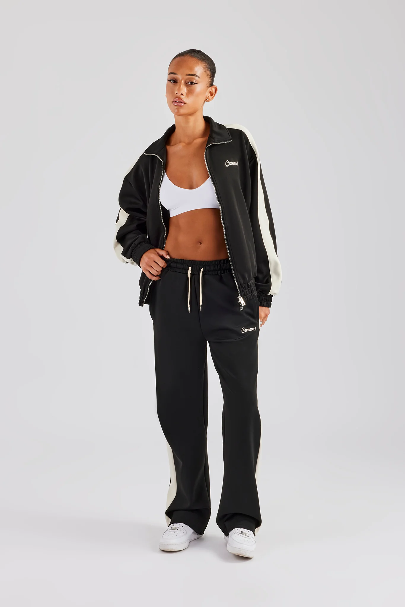 Womens Contrast Panel Tracksuit - Black