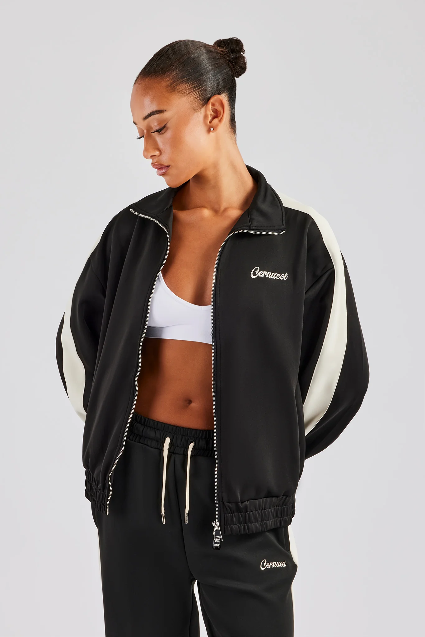 Womens Contrast Panel Tracksuit - Black - Image 2