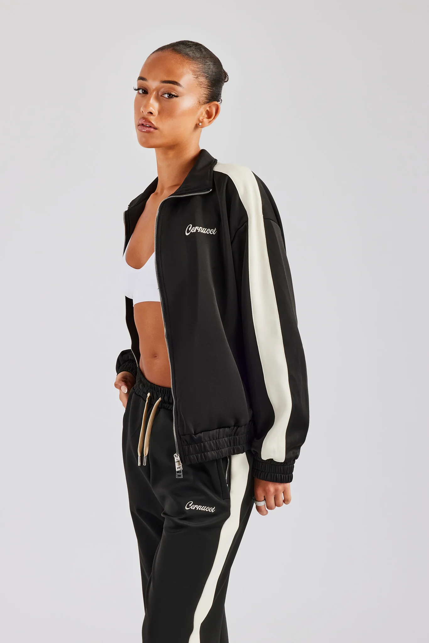 Womens Contrast Panel Tracksuit - Black - Image 4