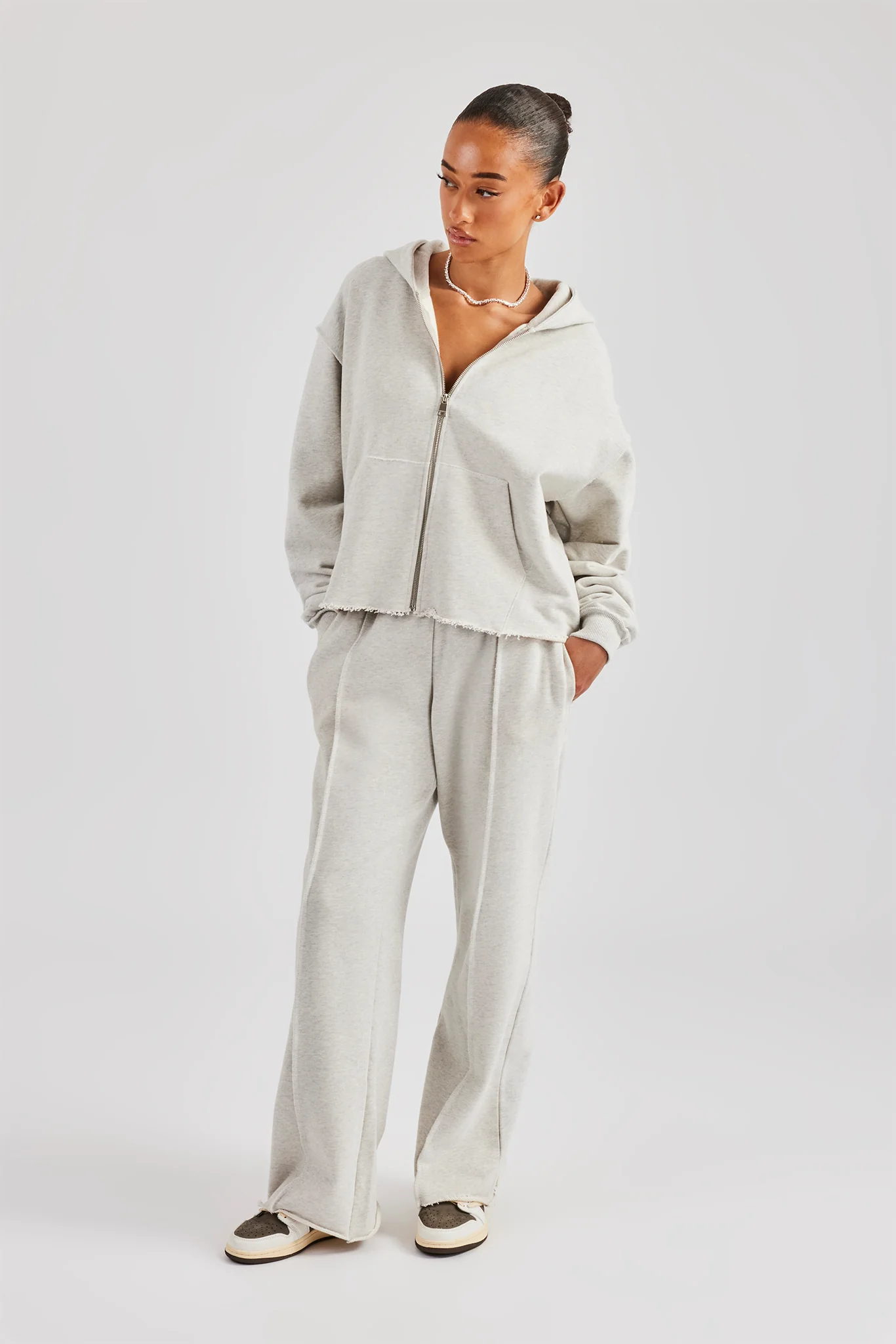 Womens Exposed Seam Wide Leg Jogger - Grey Marl - Image 2