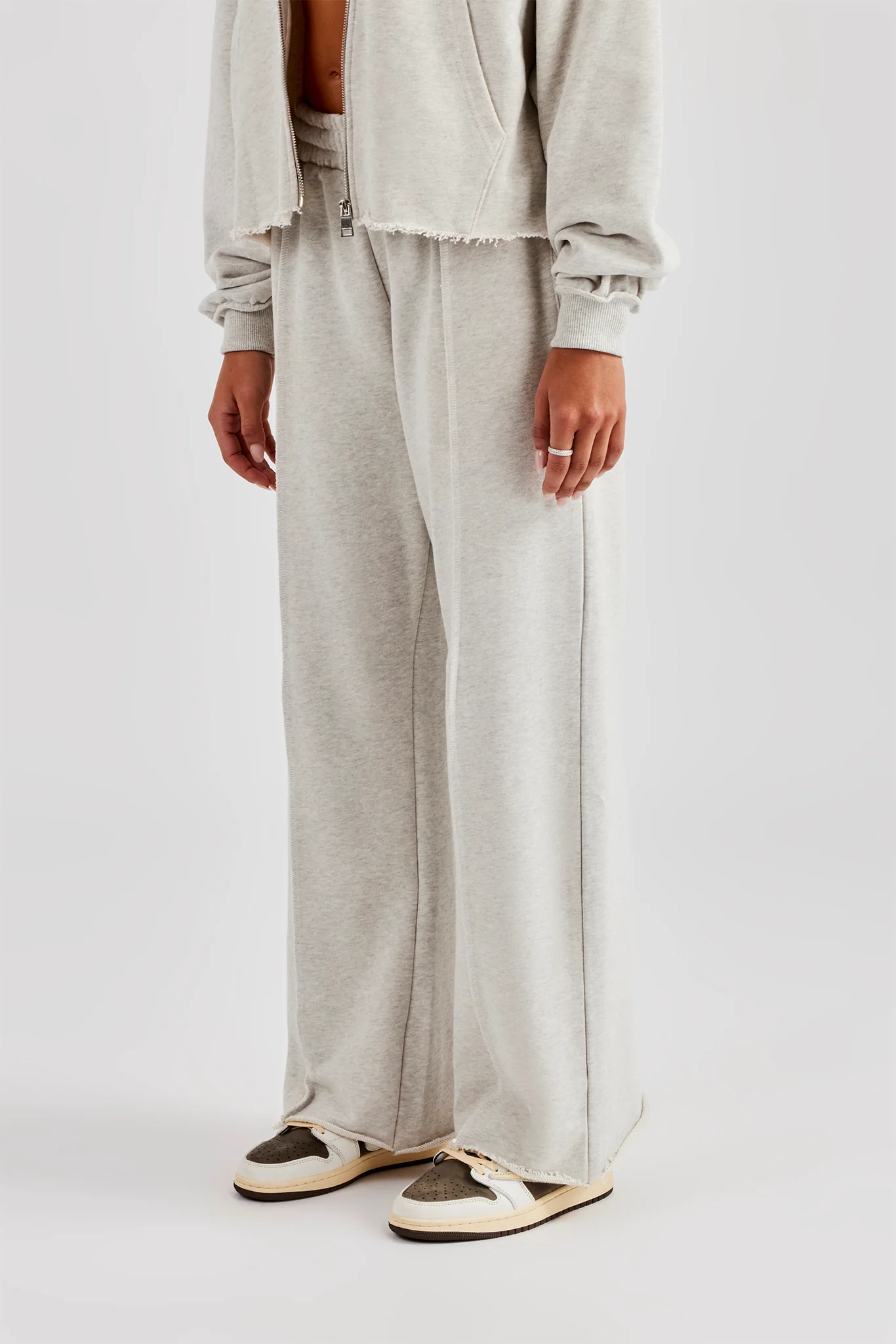 Womens Exposed Seam Wide Leg Jogger - Grey Marl - Image 3