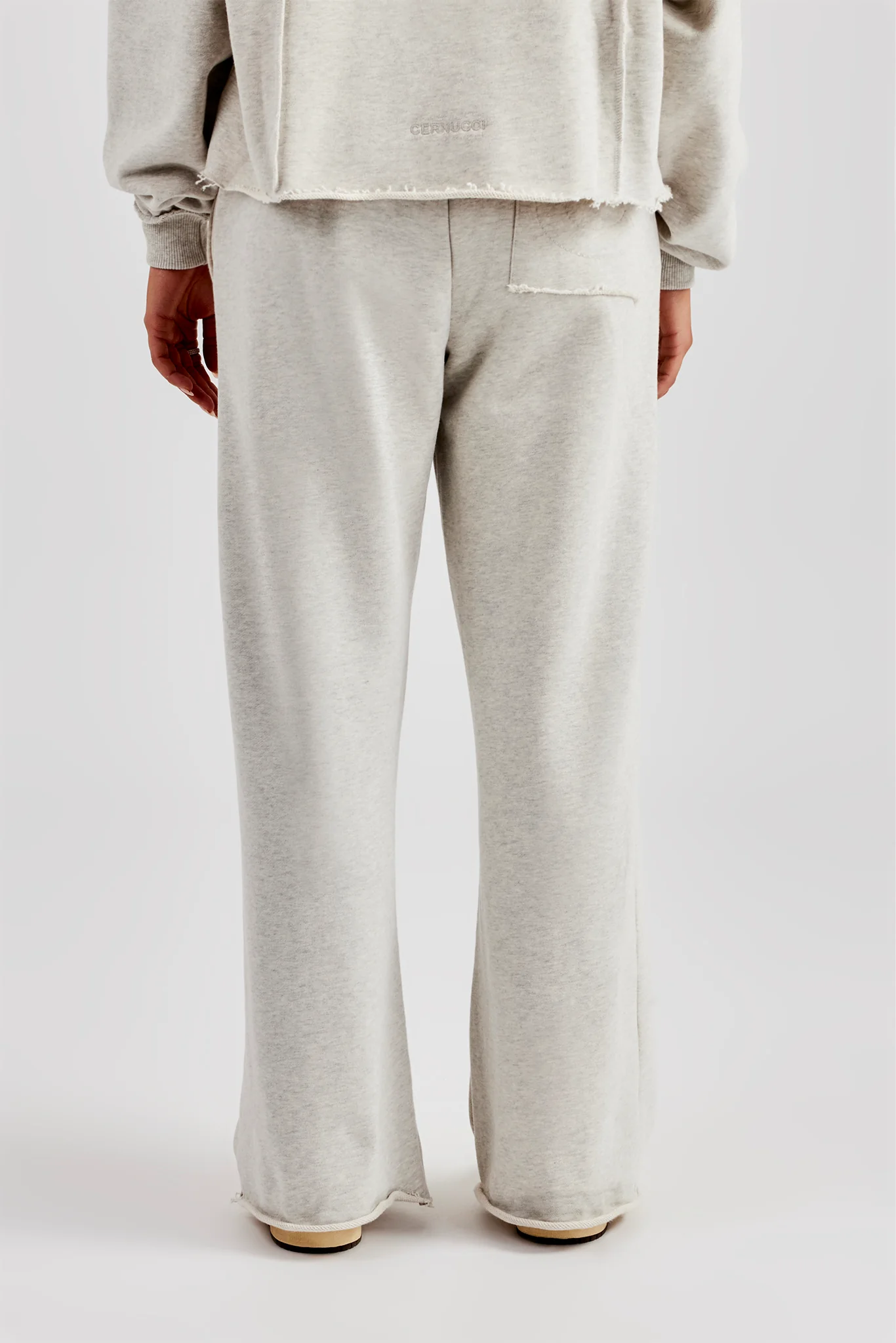 Womens Exposed Seam Wide Leg Jogger - Grey Marl - Image 4